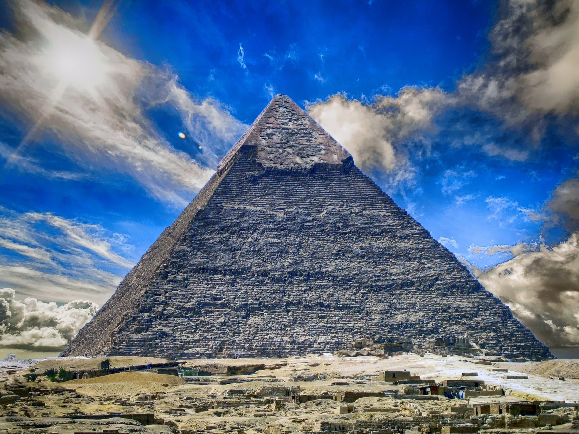archeology, egyptian, building exterior, sky, 1080P, outdoors, cloud - sky, blue, history, built structure, nature, egypt, tourism, architecture, pharaoh, HD Wallpaper