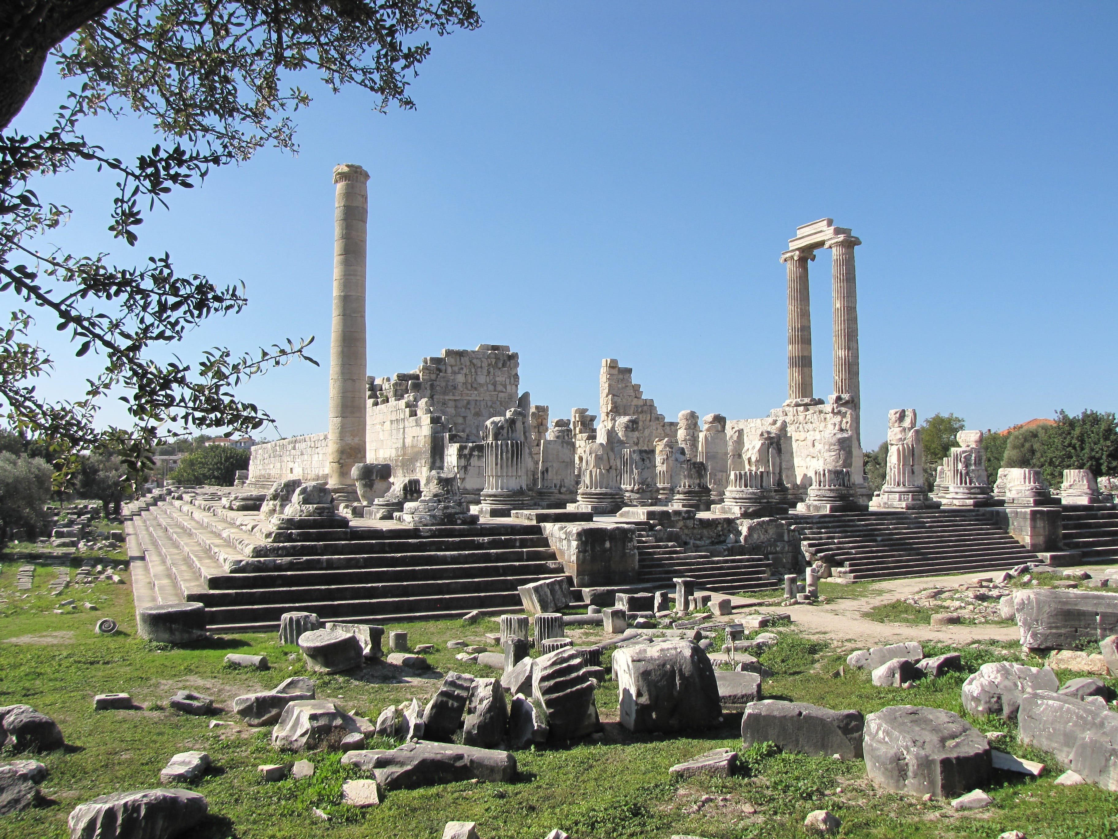 architectural column, architecture, ancient, travel, built structure, archaeology, Temple, the past, old ruin, sky, travel destinations, Didyma, Turkey, HD Wallpaper