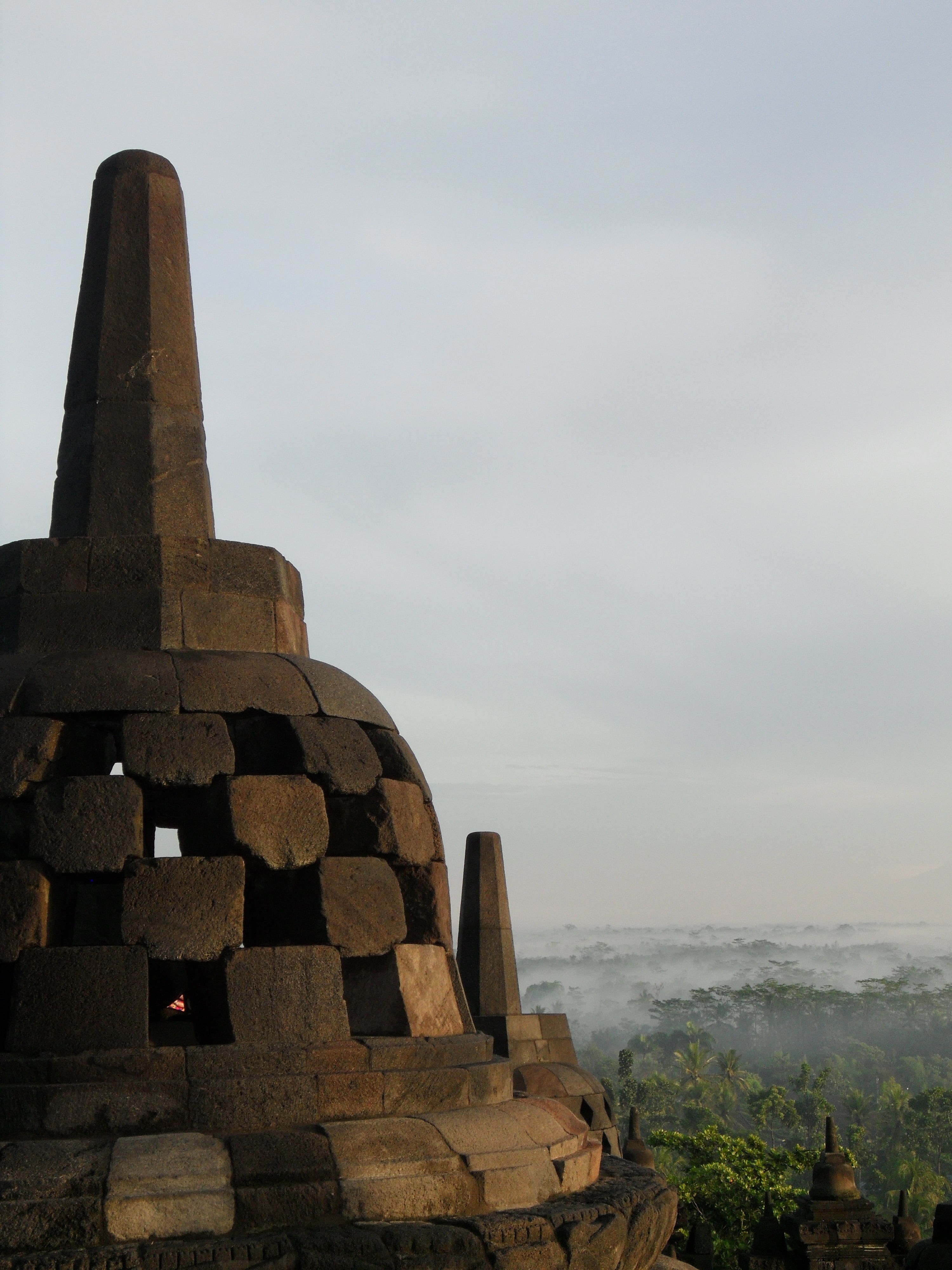 fog, place of worship, belief, sky, outdoors, the past, stone material, tourism, building, asia, ancient, famous Place, religion, indonesia, architecture, Phone HD Wallpaper