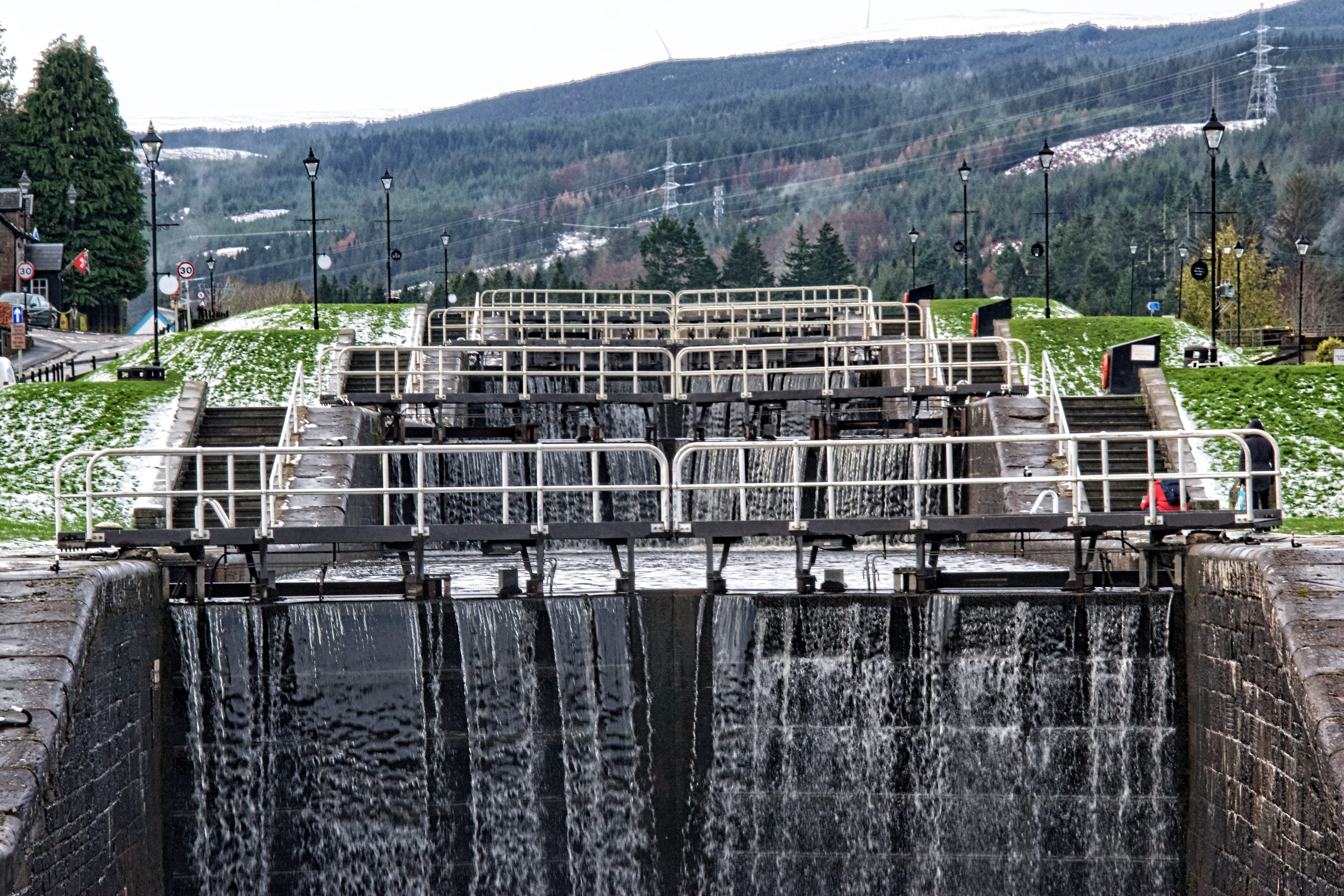 day, mountain, wall, plant, building exterior, loch ness, transportation, connection, water, highlands, built structure, architecture, gates, fort augustus, HD Wallpaper