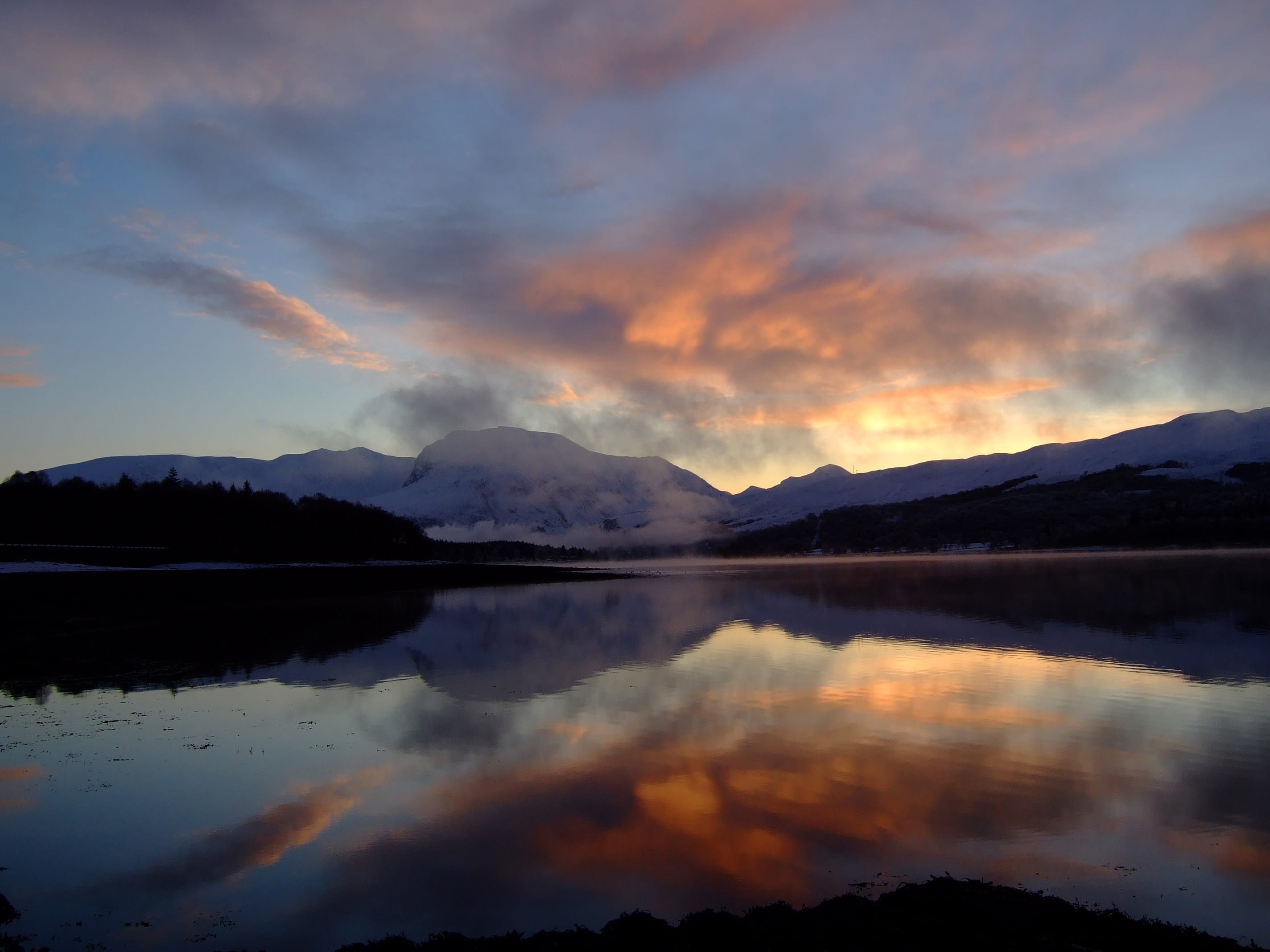 sea loch, lake, reflection, landscape, tranquil scene, uk, outdoor, non-urban scene, mountain, ben nevis, scenery, coastline, coast, tranquility, peak, HD Wallpaper