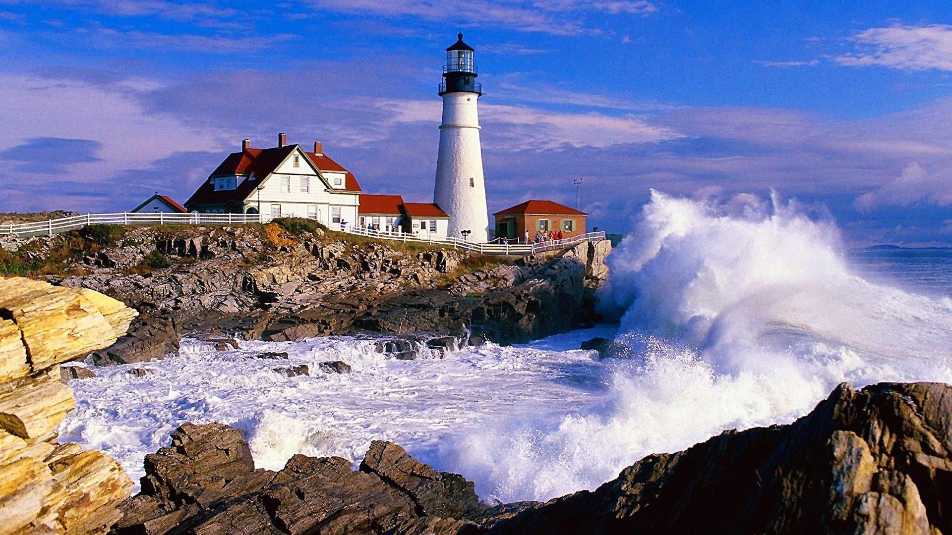 wind wave, sky, cloud - sky, outdoors, cape, beach, sea, united states, wave, tower, power in nature, no people, nature, portland, breaking, building exterior, HD Wallpaper