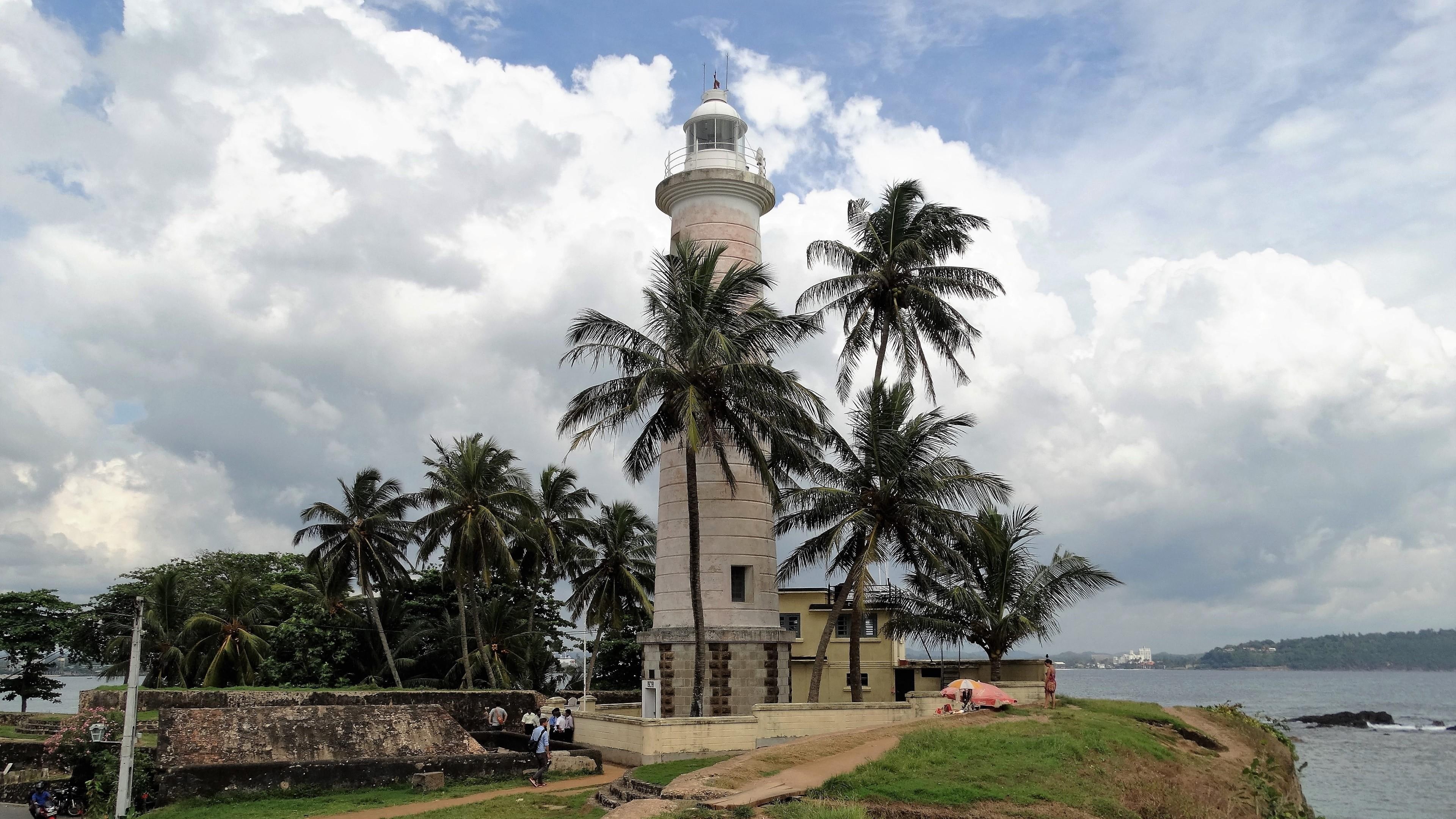 lighthouse, 4K, palms, sri lanka, palm tree, sky, coast, clouds, HD Wallpaper