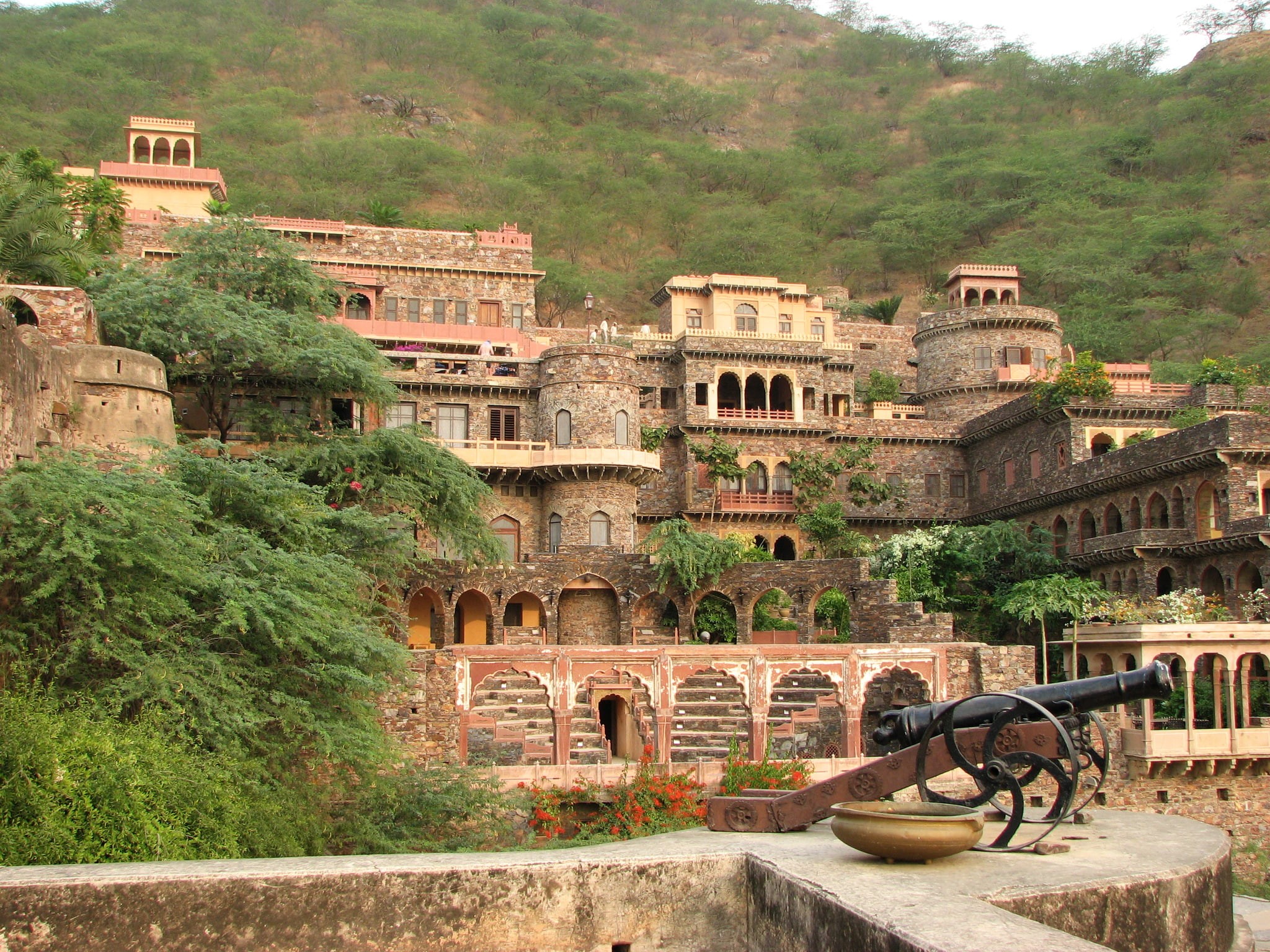 gun, 1080P, fortress, Neemrana Fort, Palace, India, HD Wallpaper