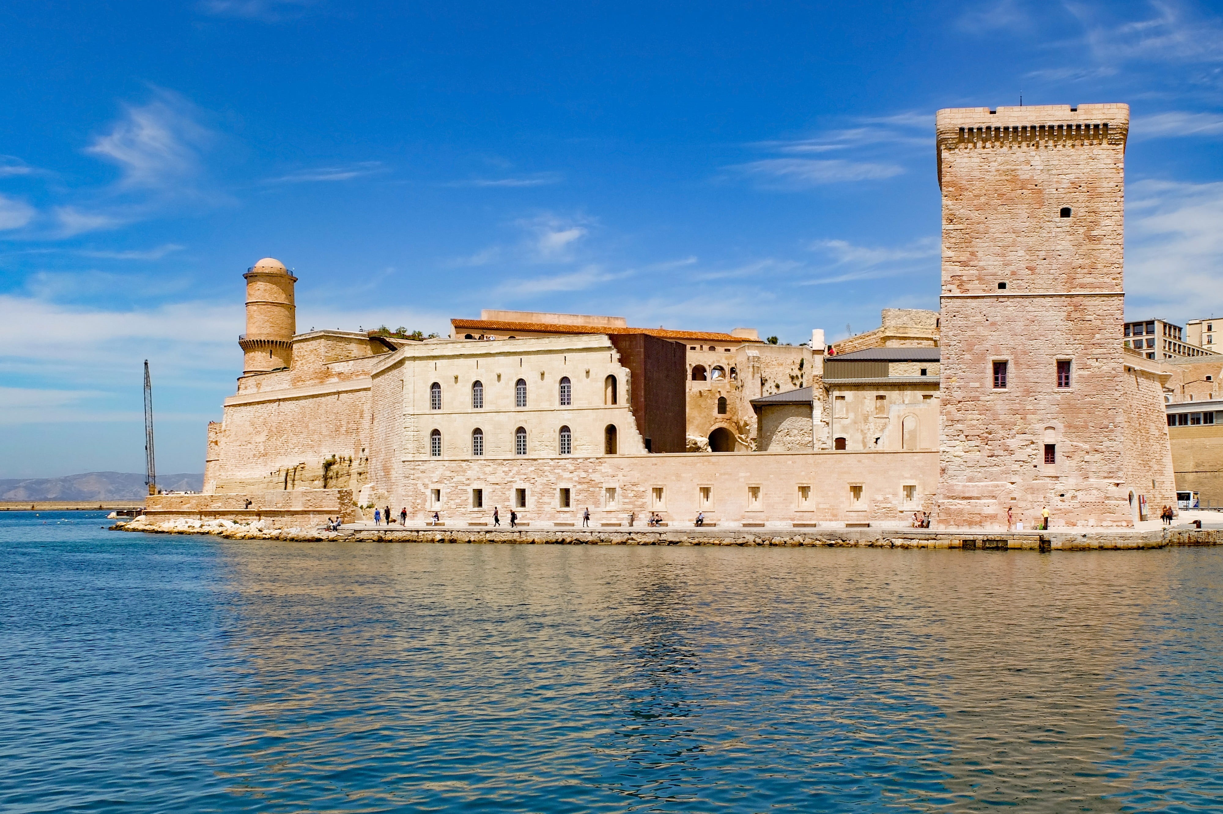 sky, architecture, city, water, blue, stone, europe, surrounded, the past, nature, day, outdoors, france, fort, building, built structure, 4K, waterfront, HD Wallpaper