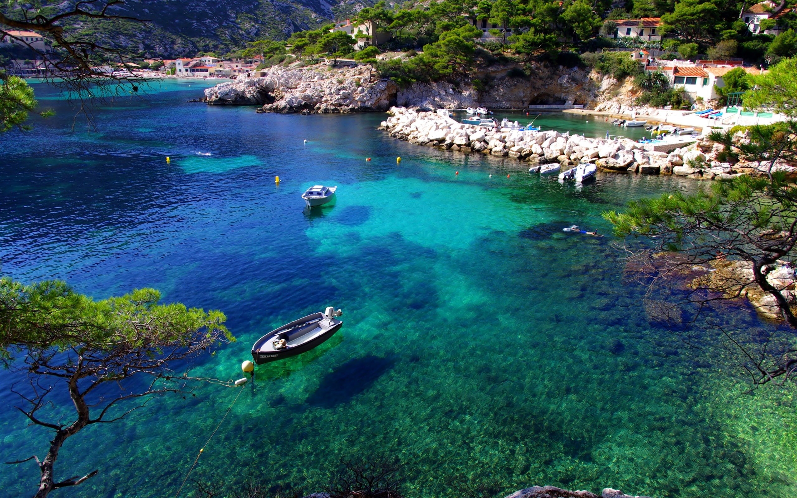 Houses, 2K, Boats, Shore, France, Blue, Marseille, Sea, HD Wallpaper