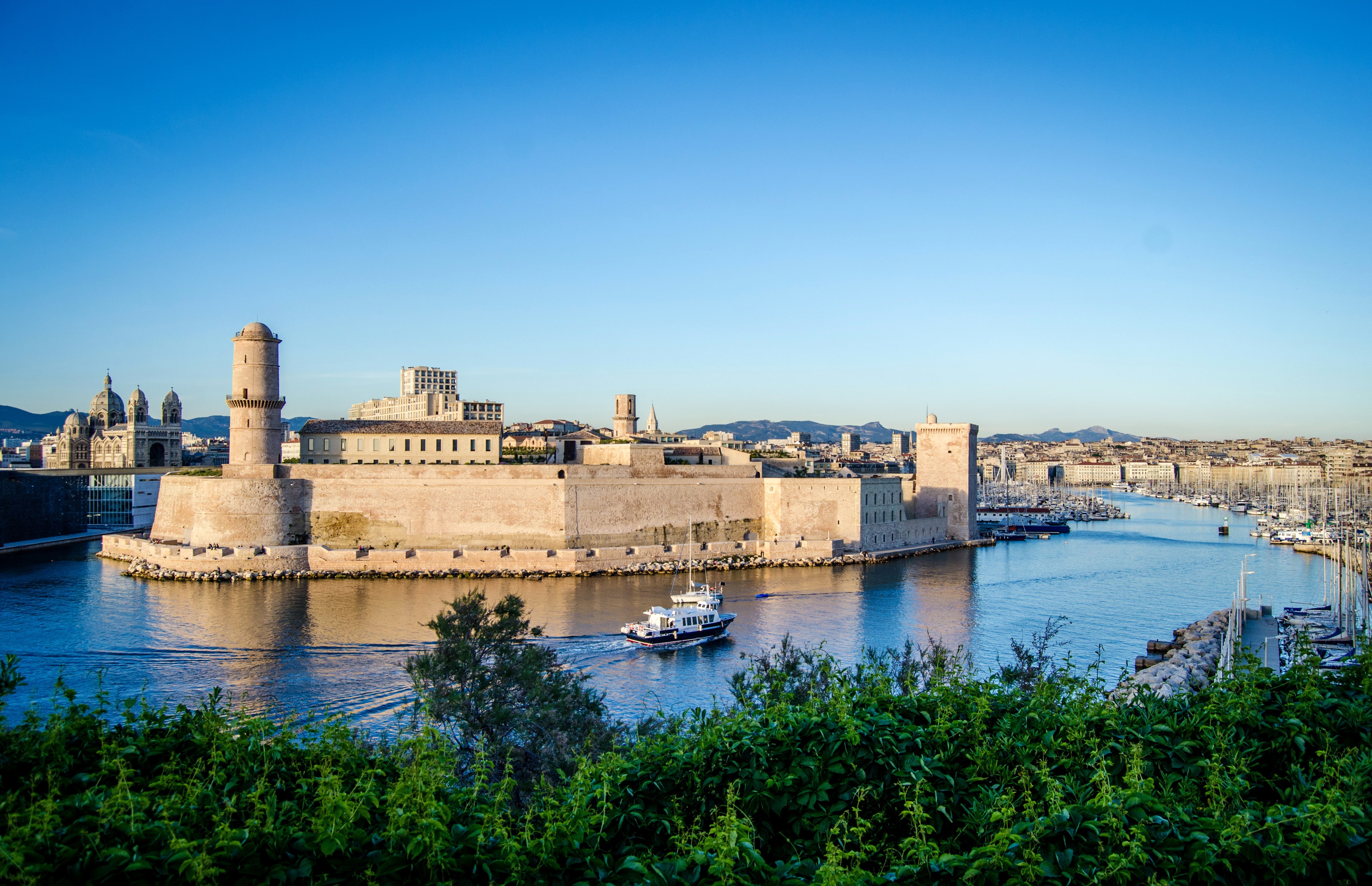 Marseille, Fort Saint-Jean, brown, fortress, building, boats, yachts, France, river, mid, 4K, channel, rise, home, HD Wallpaper