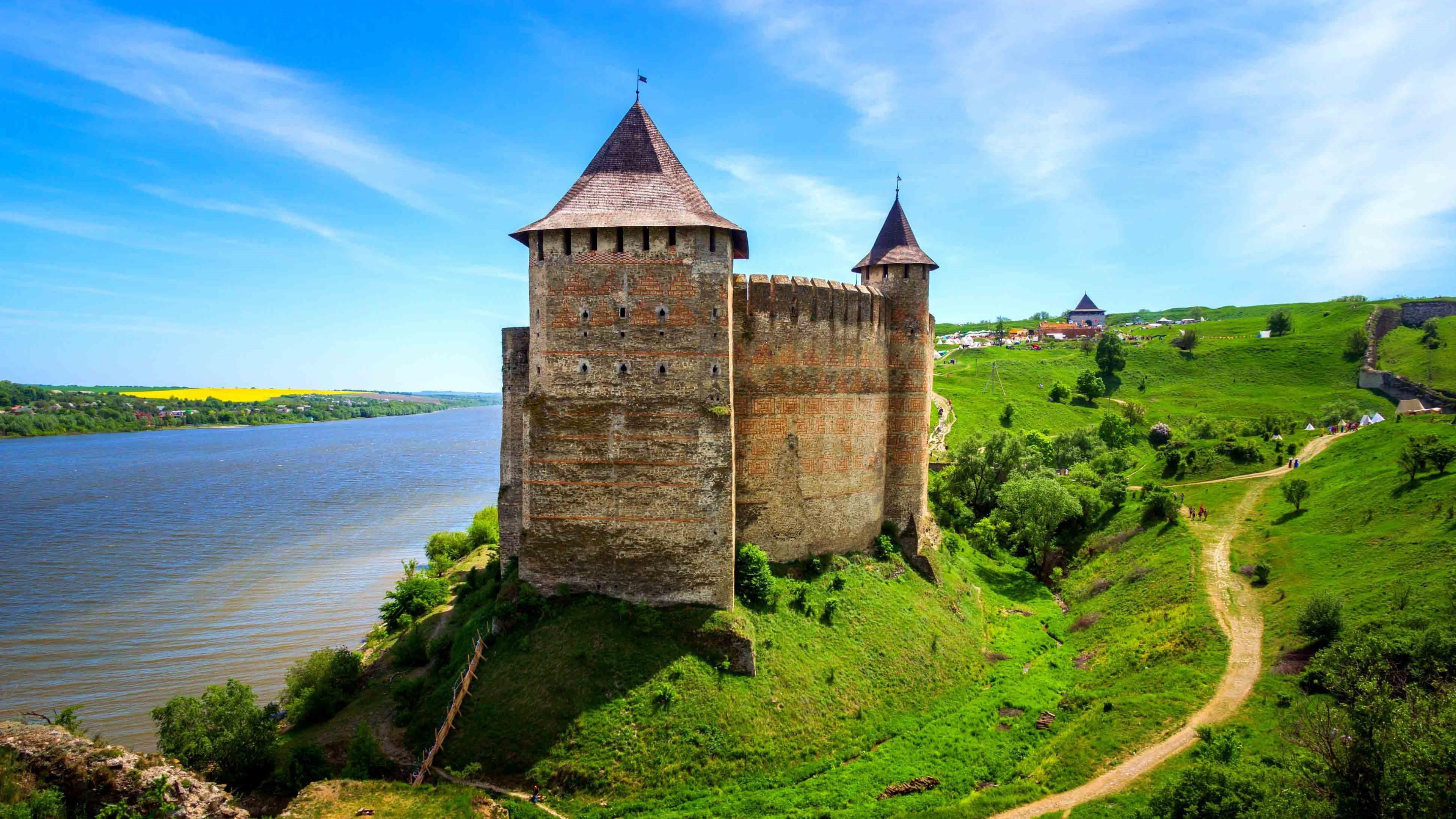 river, no people, fort, water, the past, 4K, travel destinations, history, building, scenics - nature, grass, green color, outdoors, beauty in nature, HD Wallpaper