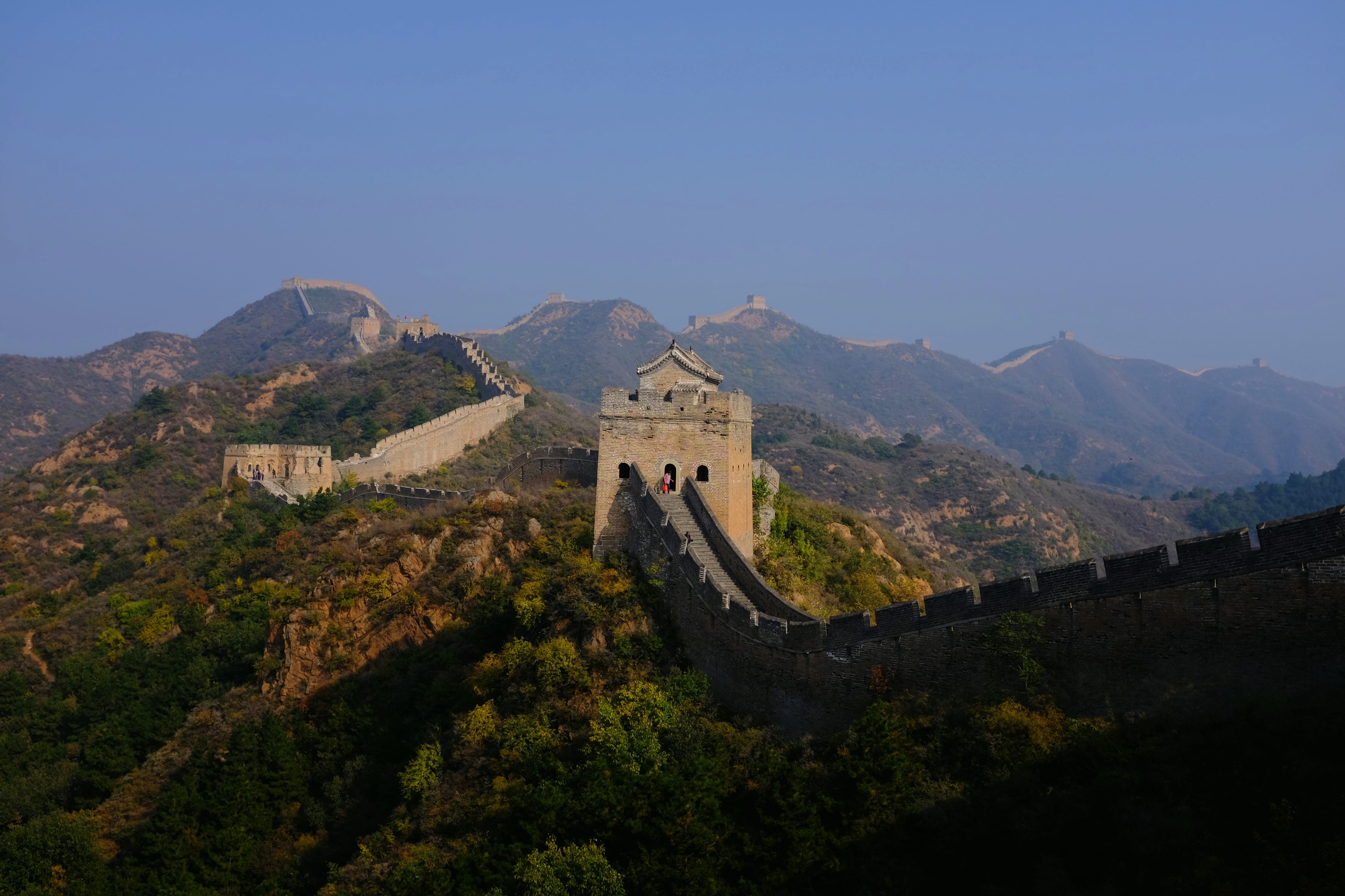 architecture, jinshanling great wall, great wall of china, mountain range, sky, fort, no people, outdoors, mountain, wall, tree, the past, ancient, building exterior, HD Wallpaper