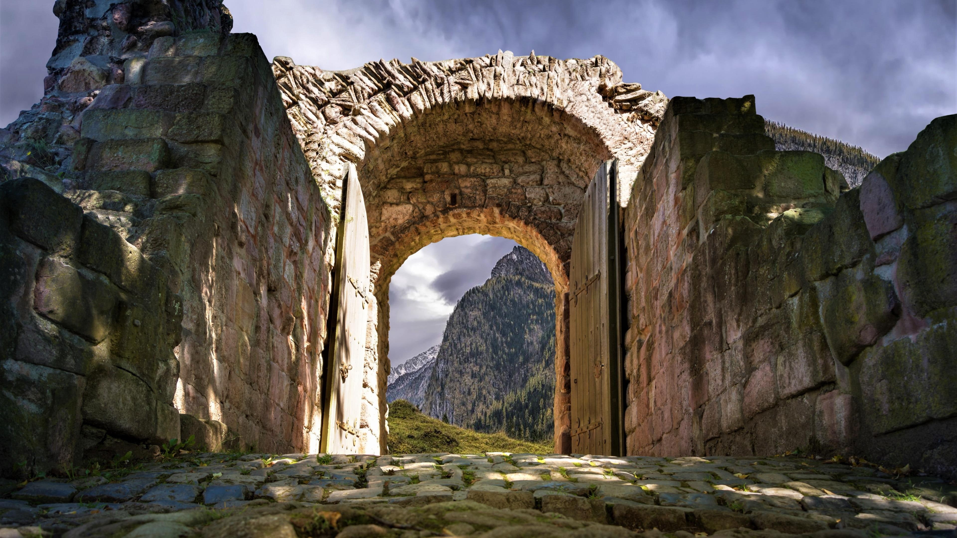 africa, tunisia, rock, zaghouan, building, ruins, arch, andalusia, ancient history, aqueduct, history, gate, tree, roman empire, town, roman, sky, 4K, HD Wallpaper