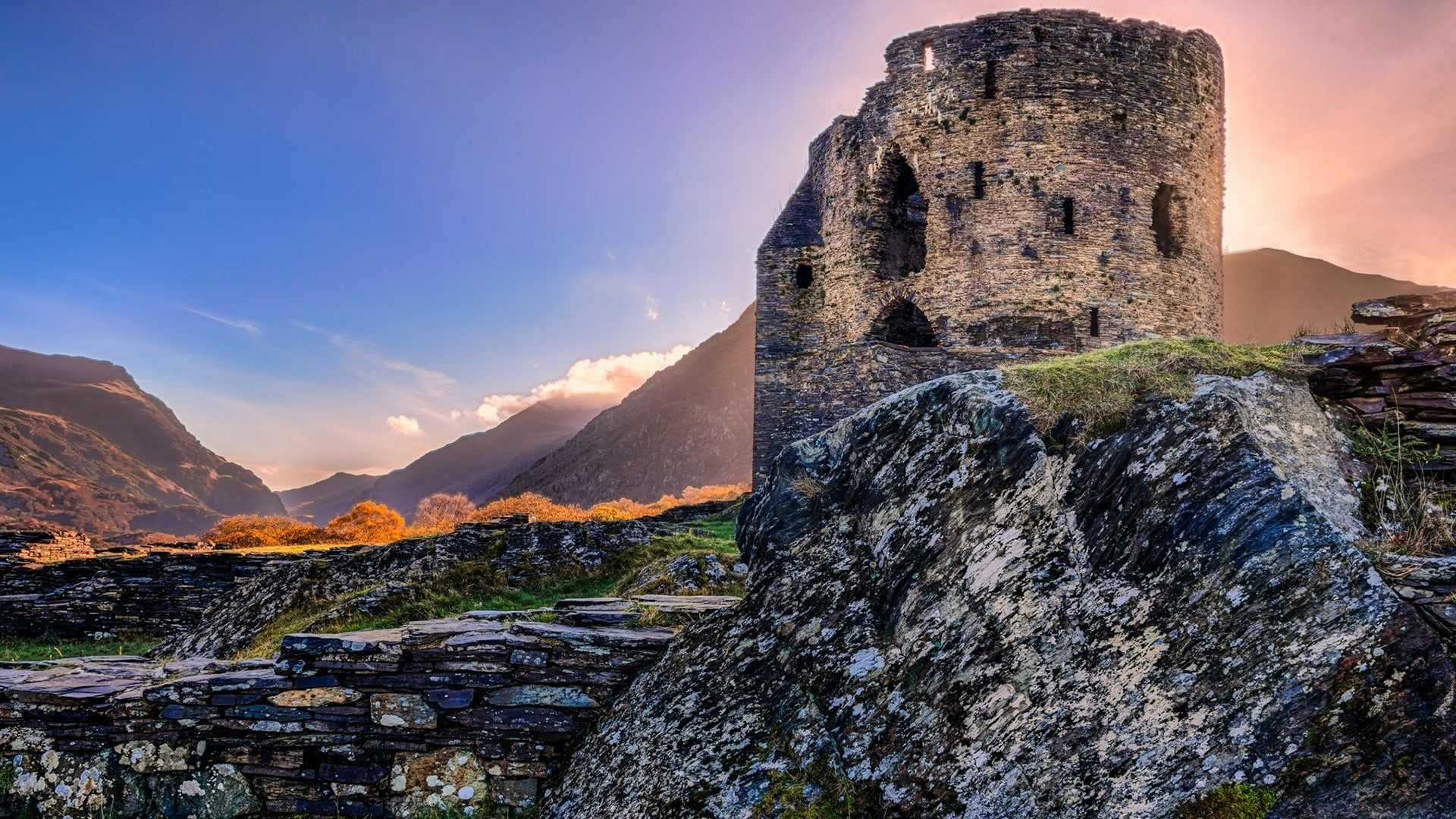 fortification, tranquility, rock, llanberis, sky, hill, beauty in nature, non-urban scene, ruins, land, snowdonia, north wales, llanberis pass, europe, HD Wallpaper