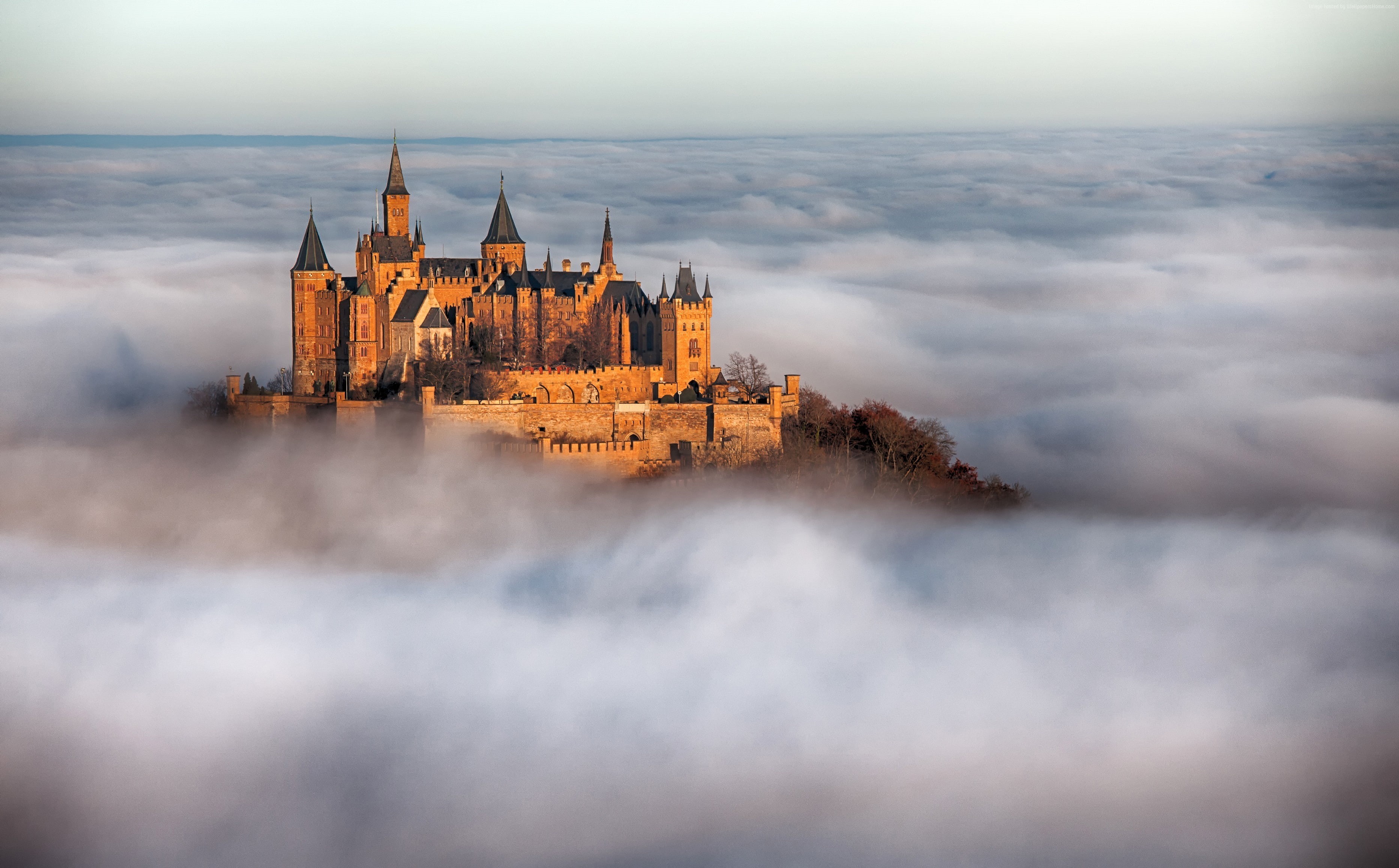 Europe, Hohenzollern Castle, 2K, Germany, fog, 4K, HD Wallpaper