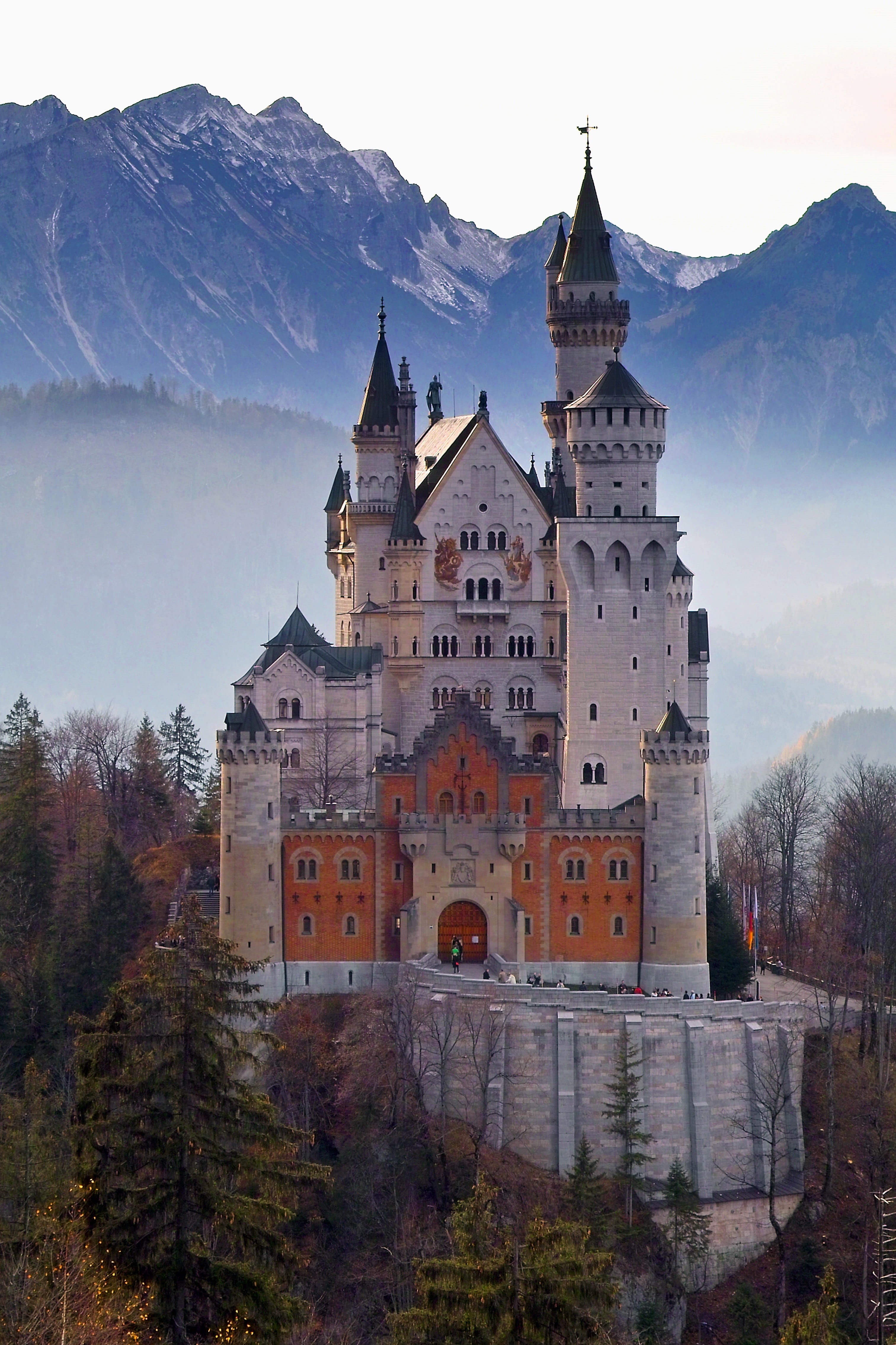 castle, 4K, tree, mountain, outdoors, religion, spire, architecture, building, history, building exterior, nature, sky, travel destinations, no people, Phone HD Wallpaper