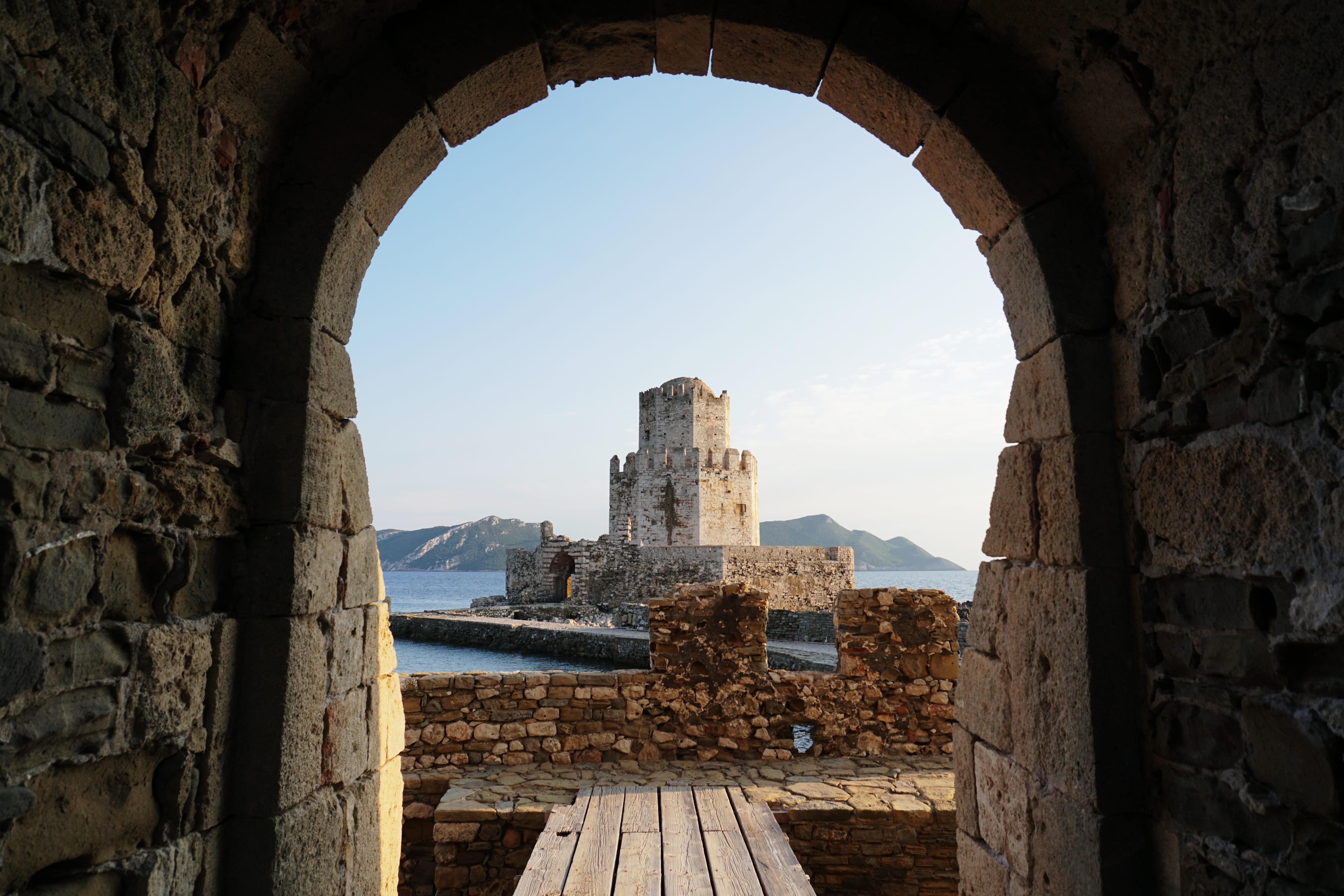 bourtzi, focus, building, castle, crypt, archaeology, boardwalk, history, wood, sky, no people, fort, travel destinations, day, travel, architecture, flagstone, HD Wallpaper