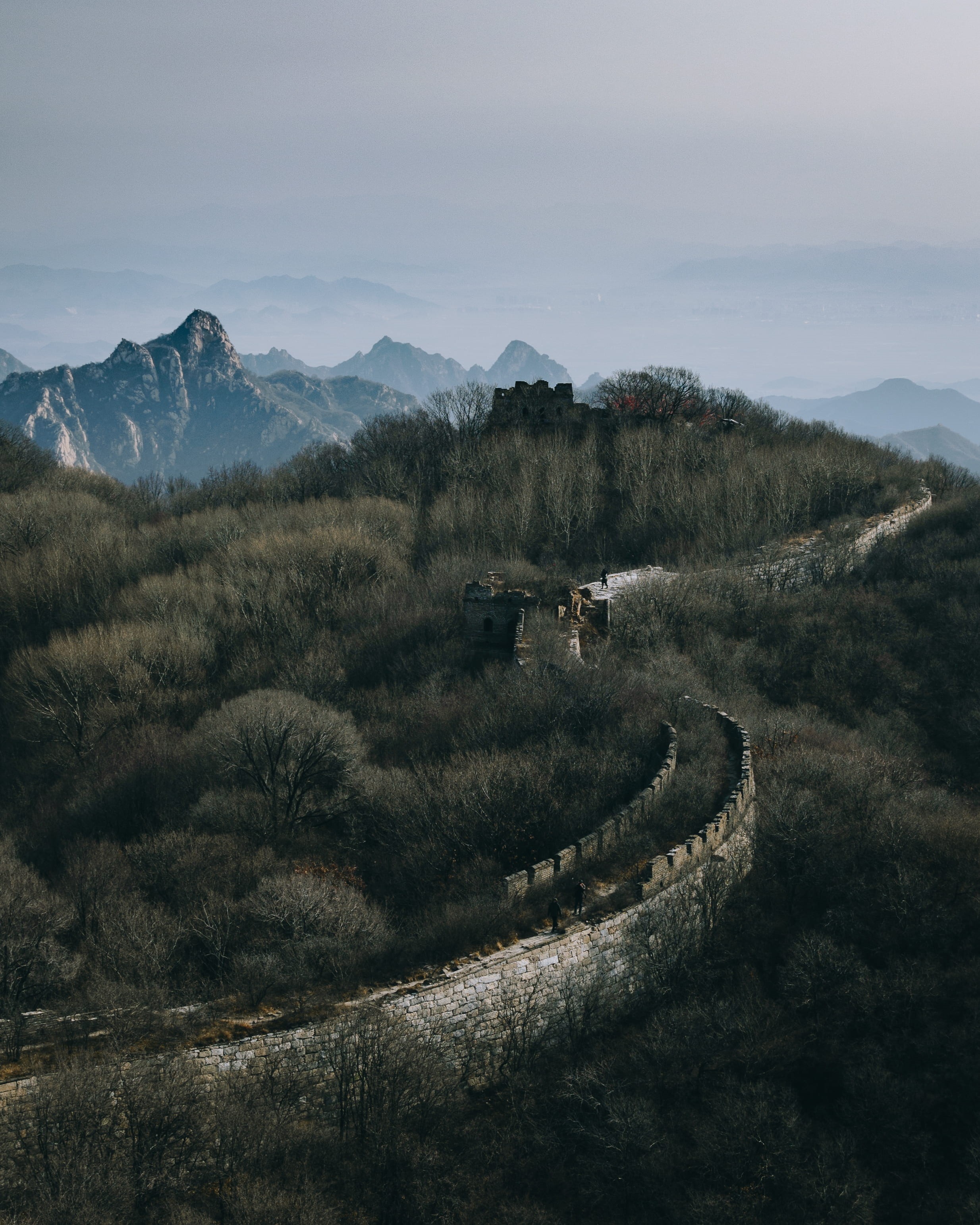 sky, non-urban scene, tranquil scene, beauty in nature, environment, nature, aerial, great, stone, tree, architecture, 2K, beijing, land, travel, wall, Phone HD Wallpaper