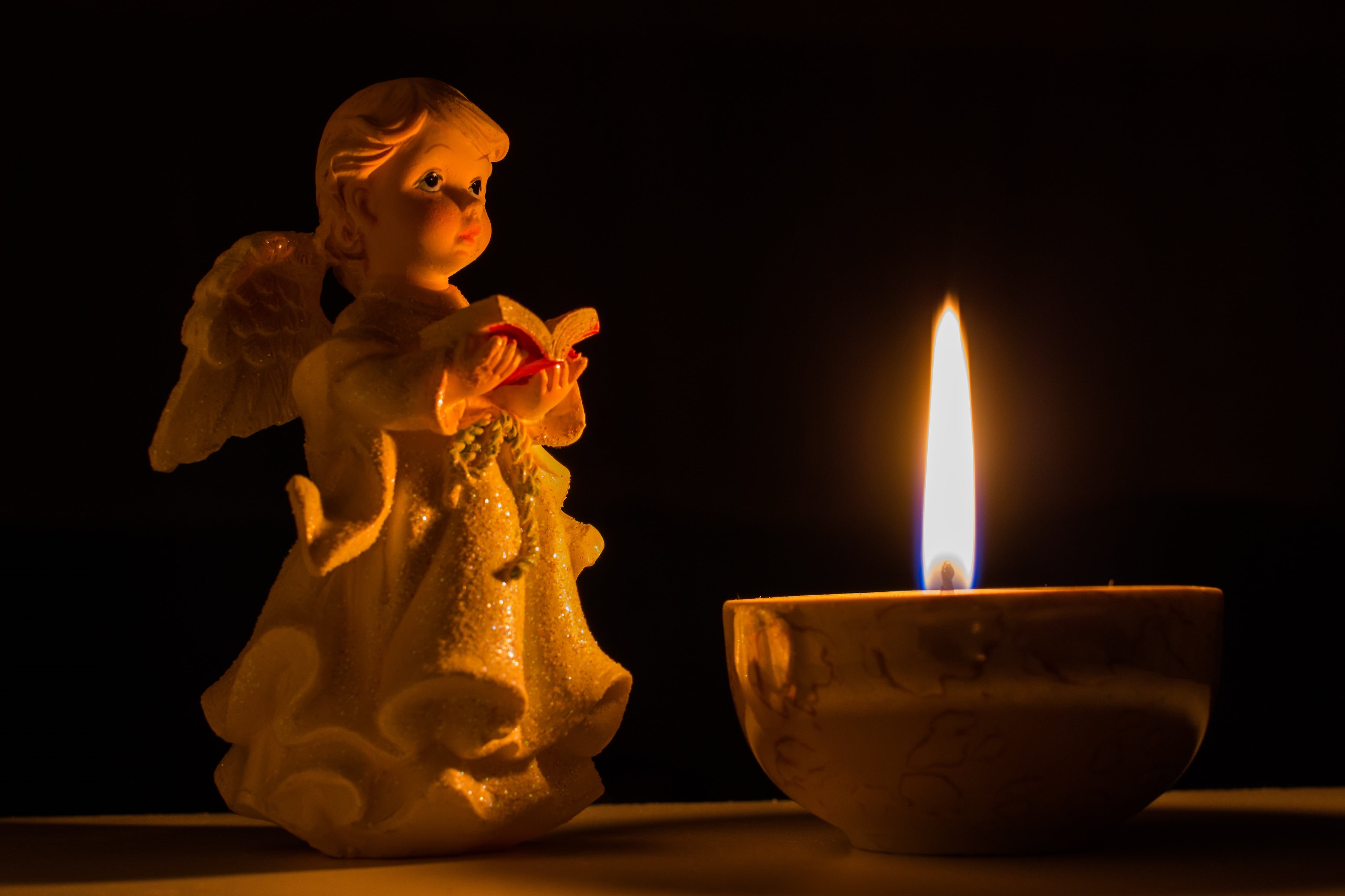glow, burning, flame, art and craft, human representation, the believer, indoors, miracle, beside, angel, catholicism, good, eternity, help, hope, lighted, HD Wallpaper