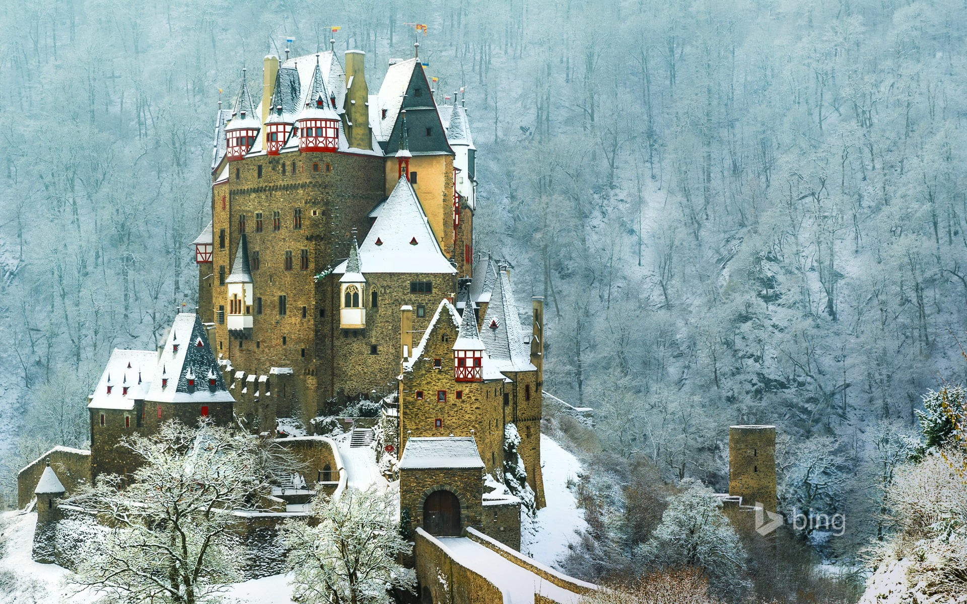 castle, building exterior, brown, architecture, frozen, snowing, extreme weather, forest, snow, concrete, transportation, outdoors, plant, no people, mode of transportation, HD Wallpaper