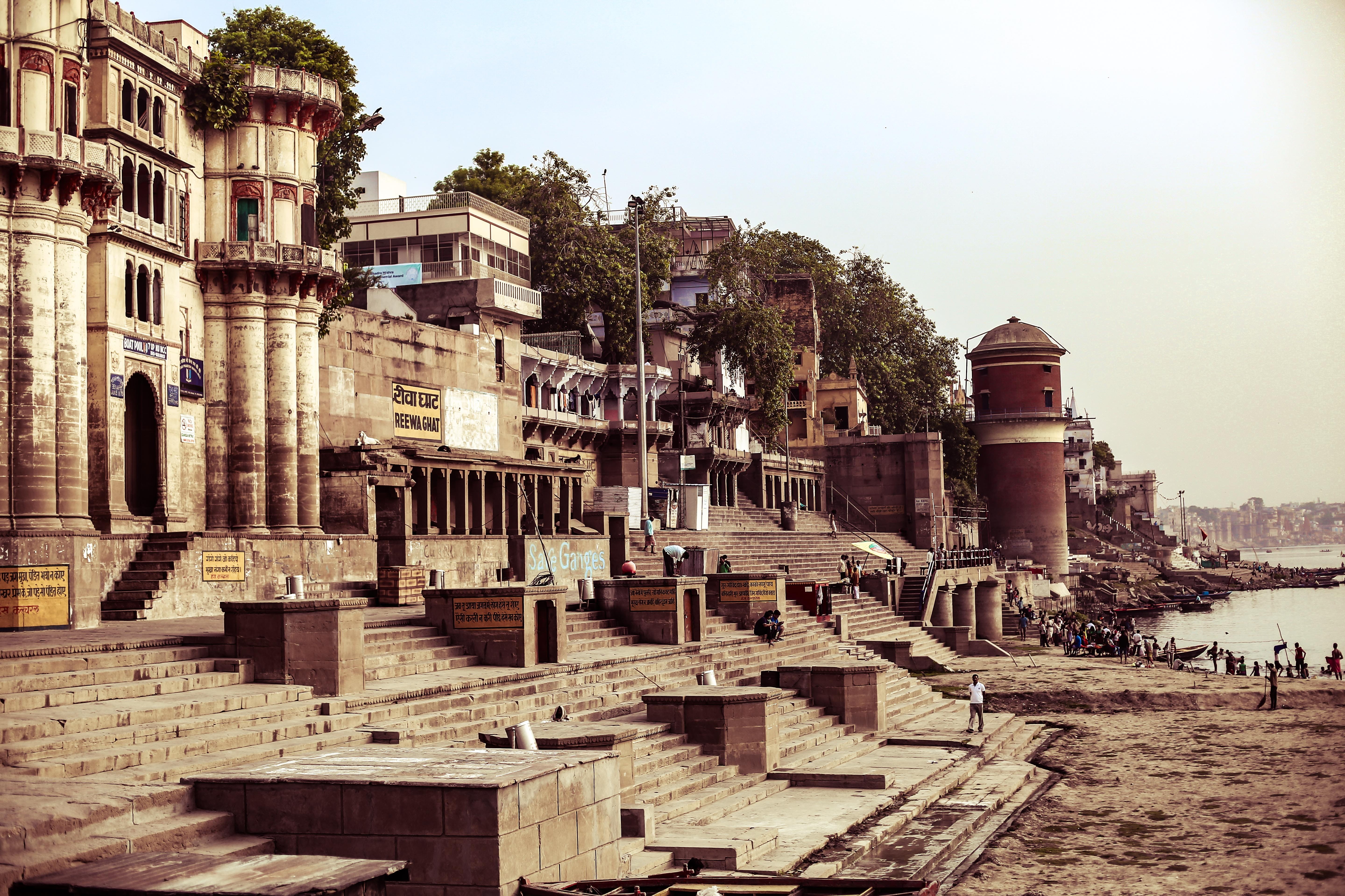 built structure, city, people, ganges river, nature, varanasi, ancient civilization, building, india, old, building exterior, day, no people, tourism, ghat, HD Wallpaper