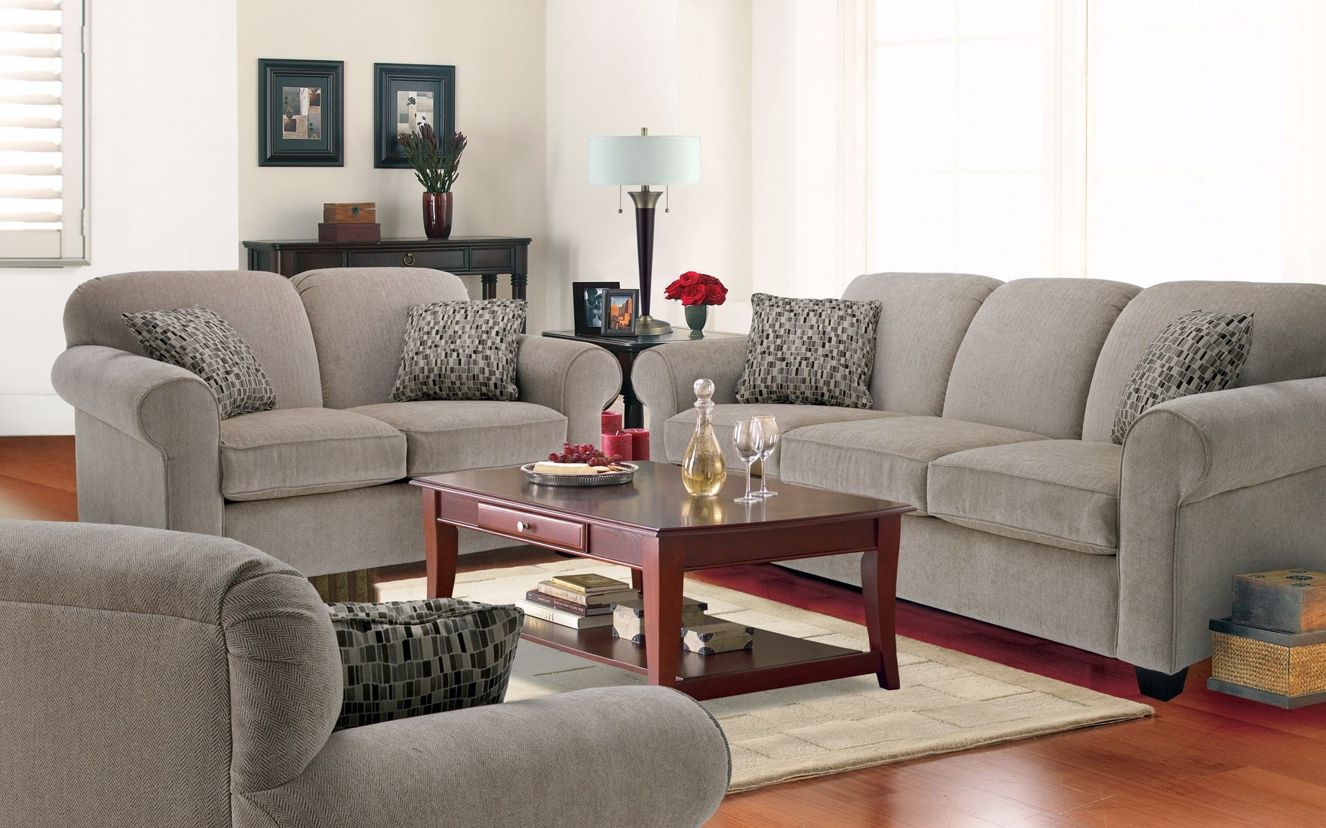 luxury, sofa, modern, home, no people, gray, chair, home showcase interior, living room, wealth, parquet floor, 1080P, electric lamp, stuffed, cushion, HD Wallpaper