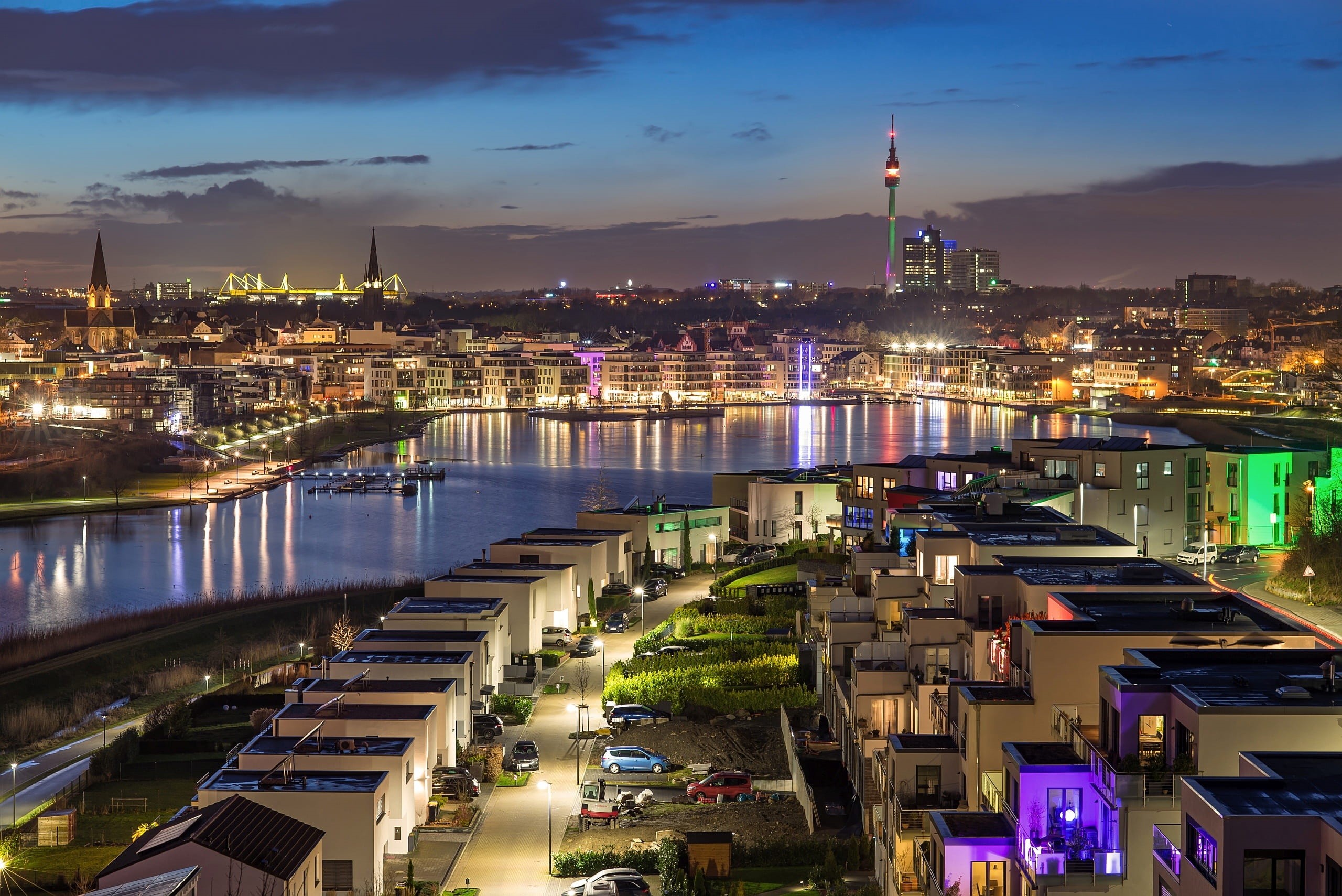 river, panorama, architecture, building, body, built structure, dortmund, near, nature, skyline, travel destinations, urban landscape, north rhine westphalia, HD Wallpaper