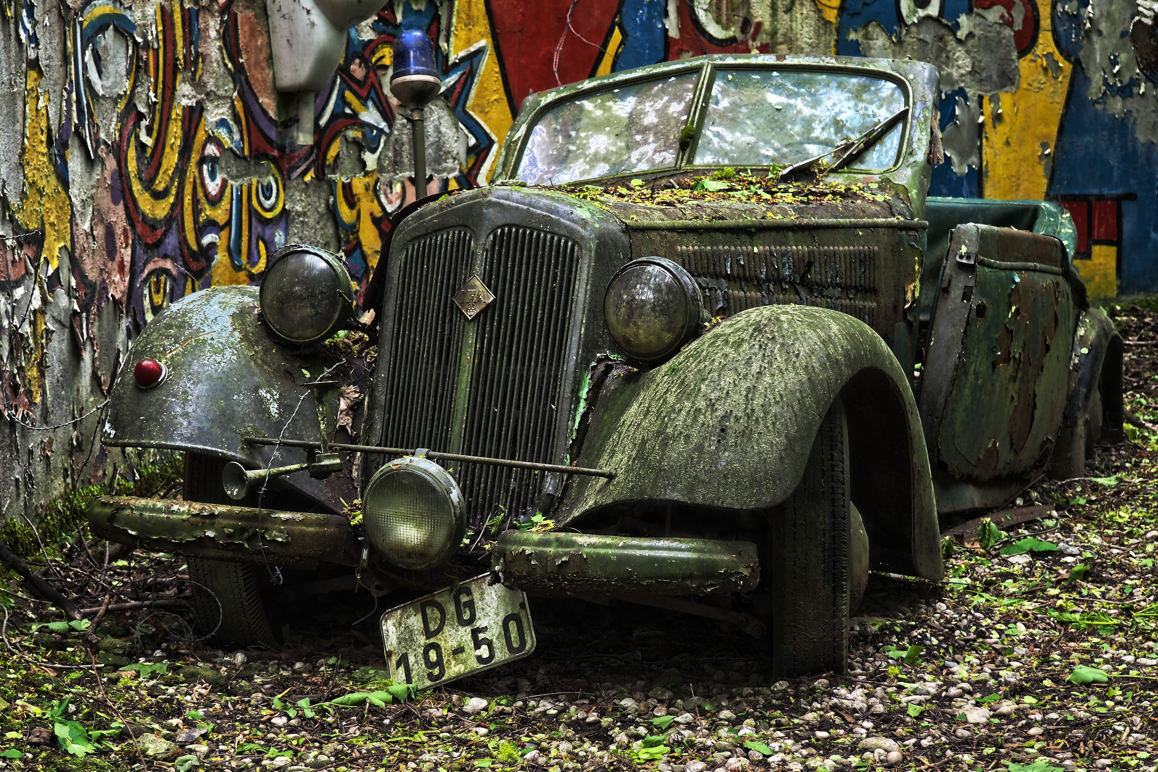 history, pkw, motor vehicle, scrap car, damaged, car cemetery, land, forget, turned off, vehicle, old cars, field, broken, car, lost places, transportation, HD Wallpaper