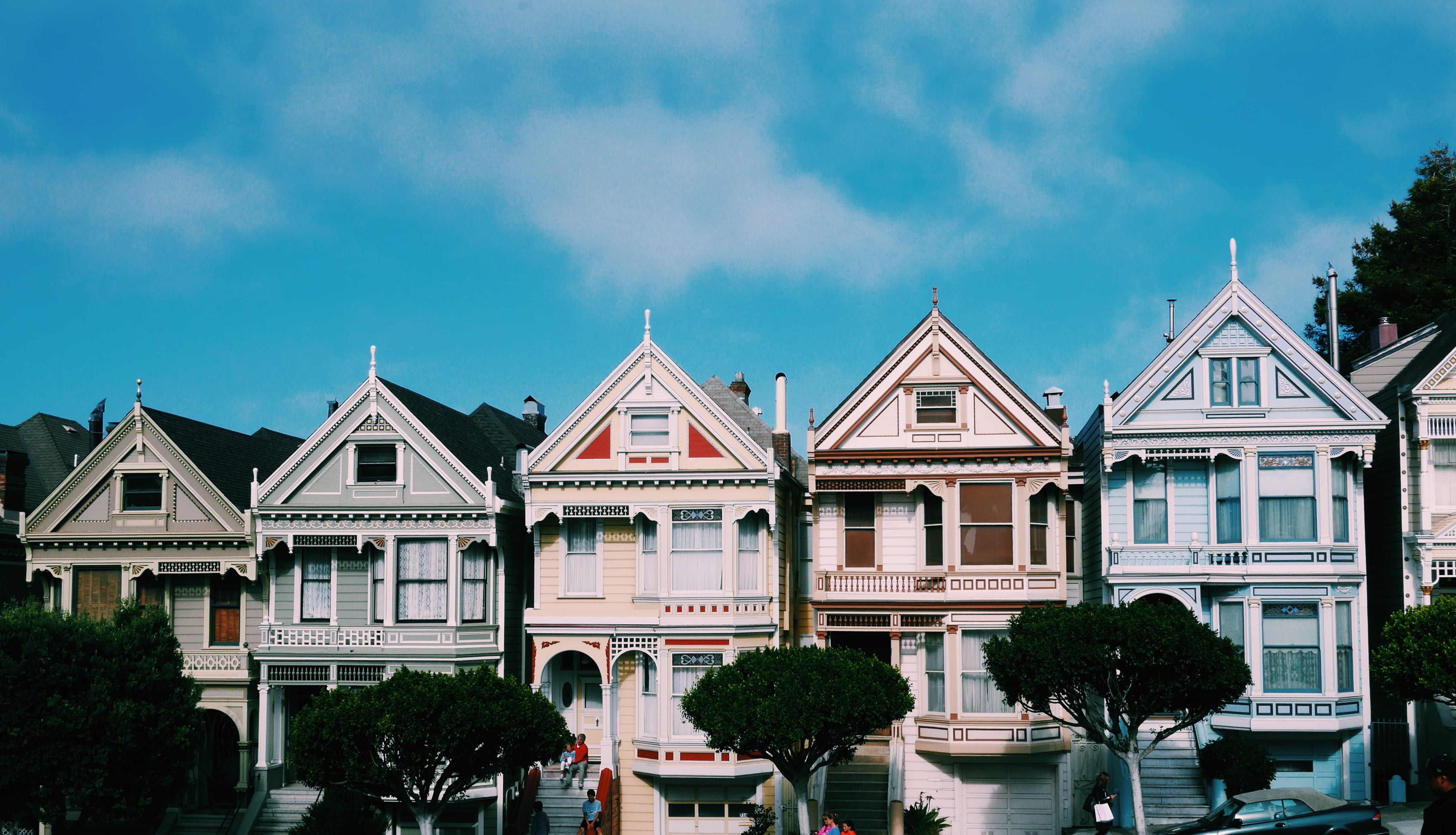 five, residential, san francisco, building exterior, residential district, painted ladies, painted lady, outdoors, 4K, row house, nature, sky, house, edificio, HD Wallpaper