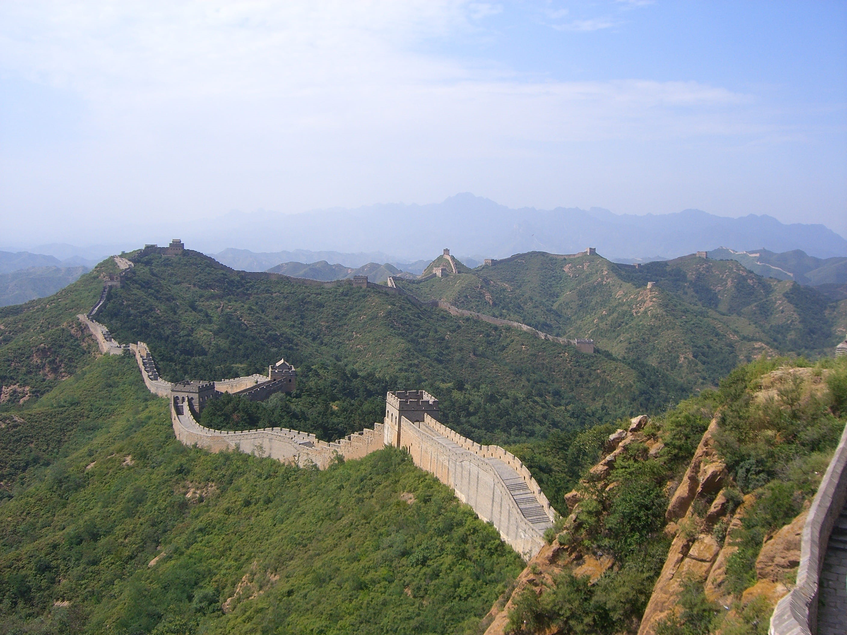 asia, no people, built structure, high angle view, history, sky, mountain, great wall of china, travel destinations, nature, city, beijing, 2K, tourism, HD Wallpaper