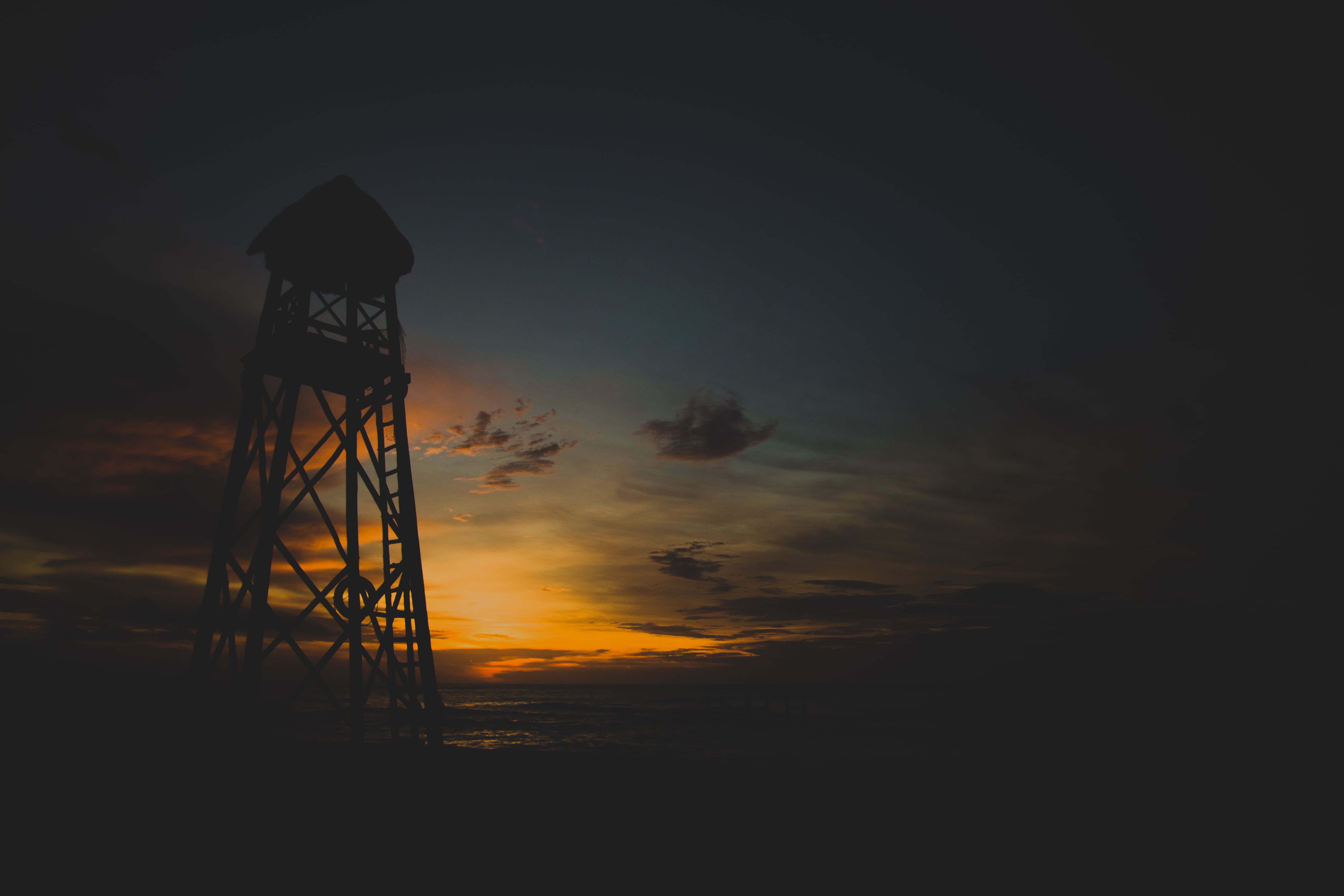 dawn, cloud - sky, clouds, tranquil scene, sunset, dusk, lake, orange color, backlit, landscape, beauty in nature, nature, light, no people, sun, lookout tower, HD Wallpaper
