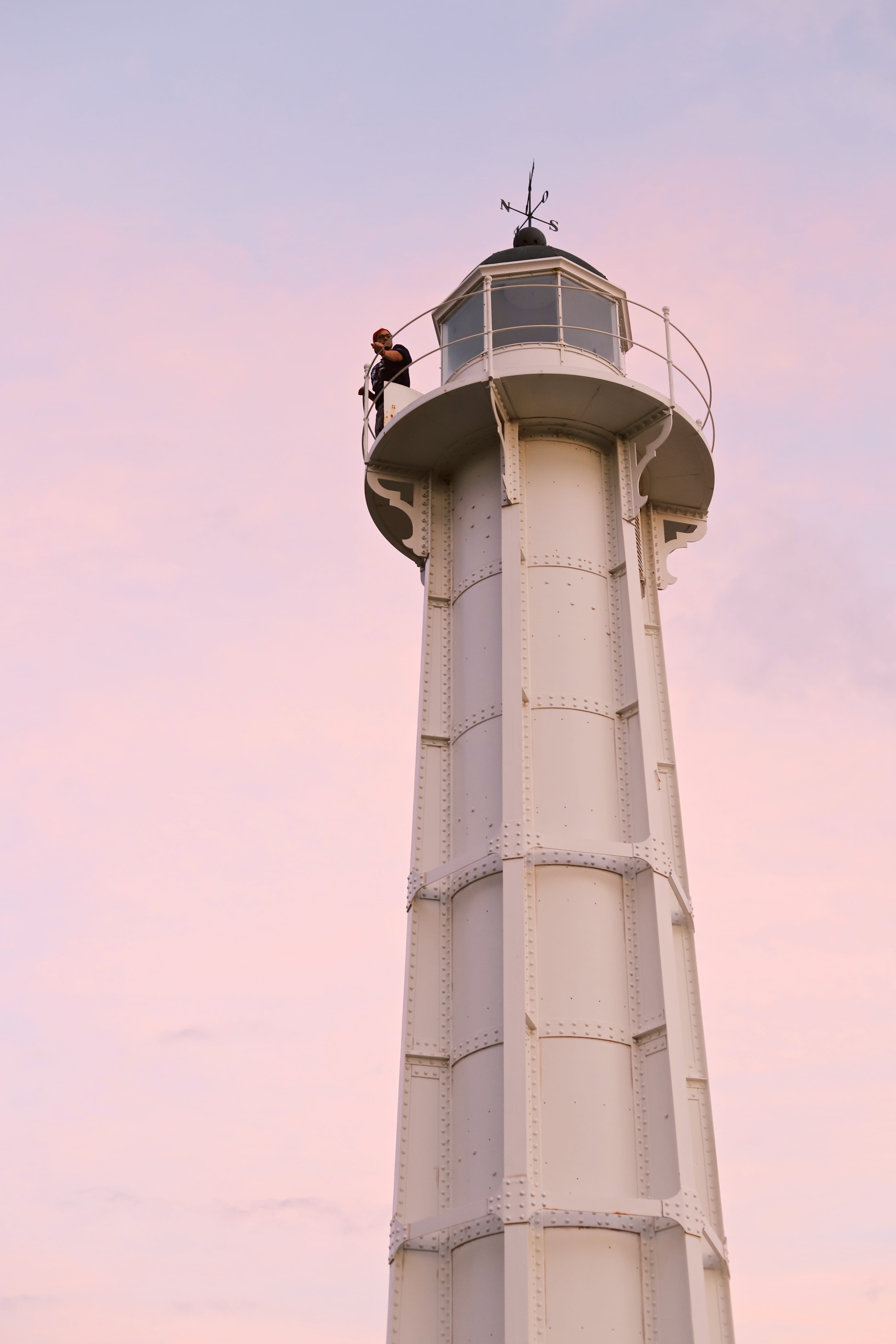direction, building exterior, white, control tower, built structure, nature, sunset, standing, safety, technology, man, sky, no people, colorful, protection, Phone HD Wallpaper