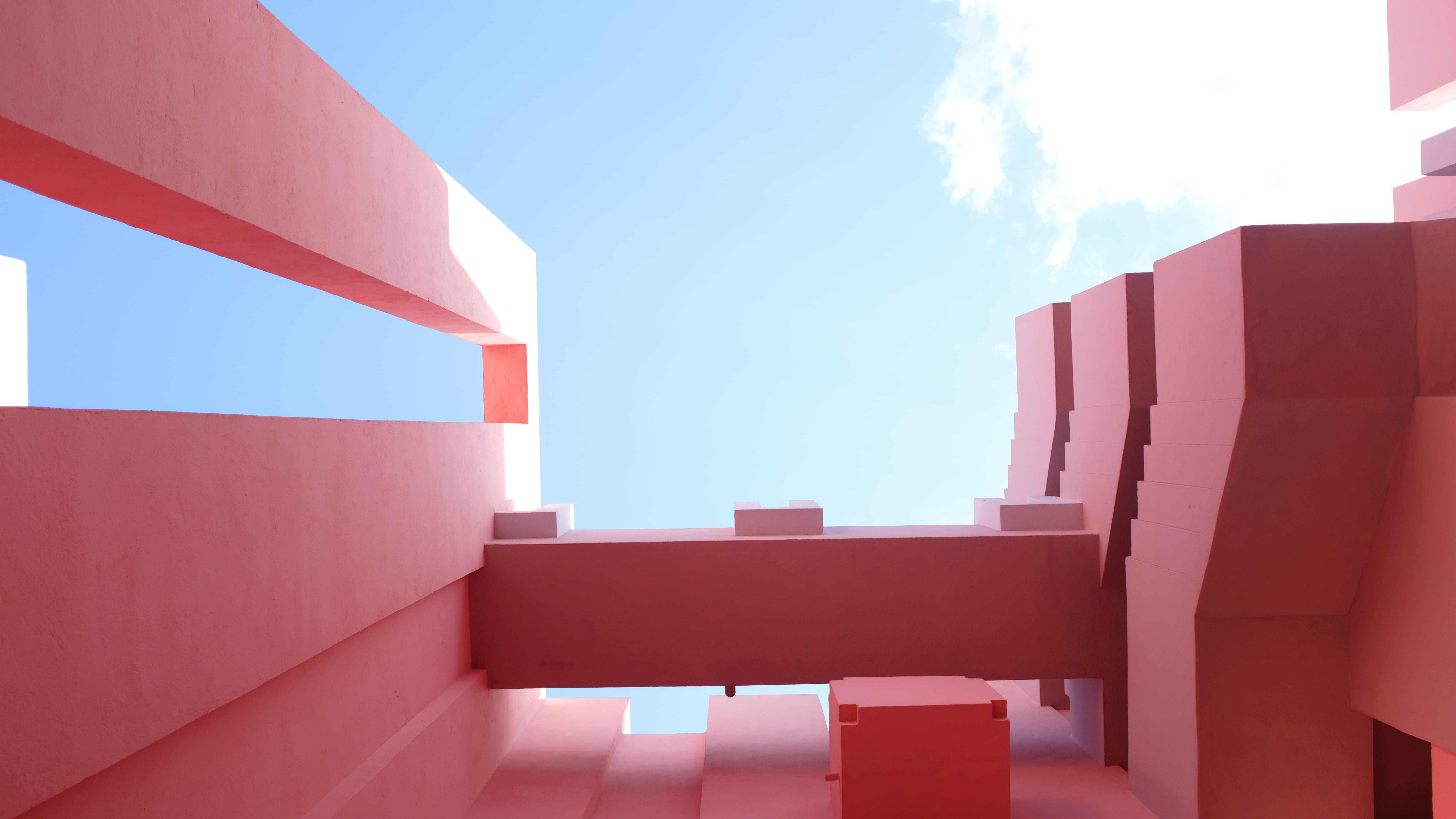 modern, office, cloud - sky, large group of objects, day, red, indoors, sky, nature, built structure, sun, buildings, white, business, bottom, architect, HD Wallpaper