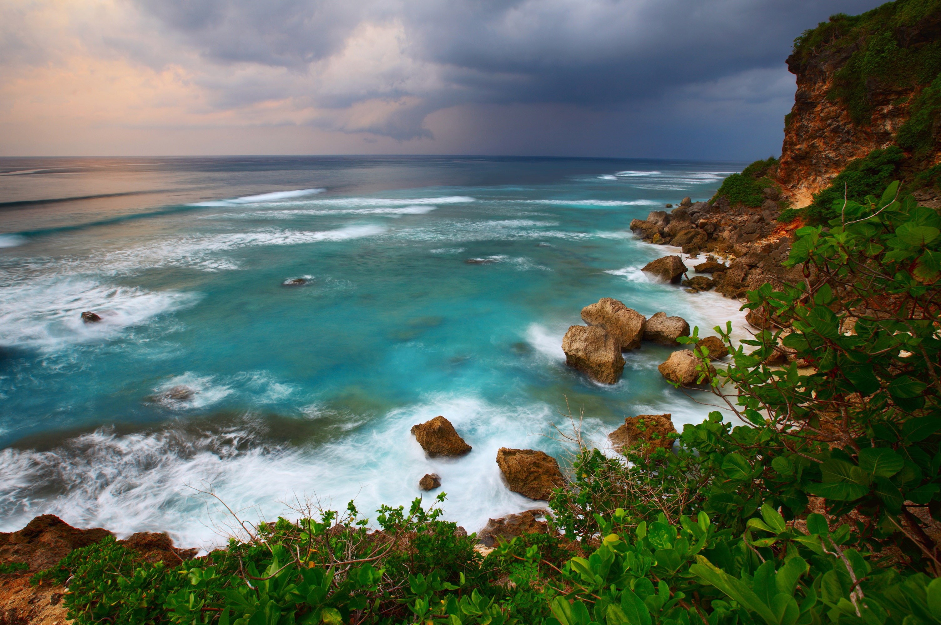 island, mountains, ., Bali, nature, the sky, rock, stay, tropics, tourism, my planet, 2K, summer, Indonesia, the wind, clouds, green, travel, shore, bokeh, HD Wallpaper