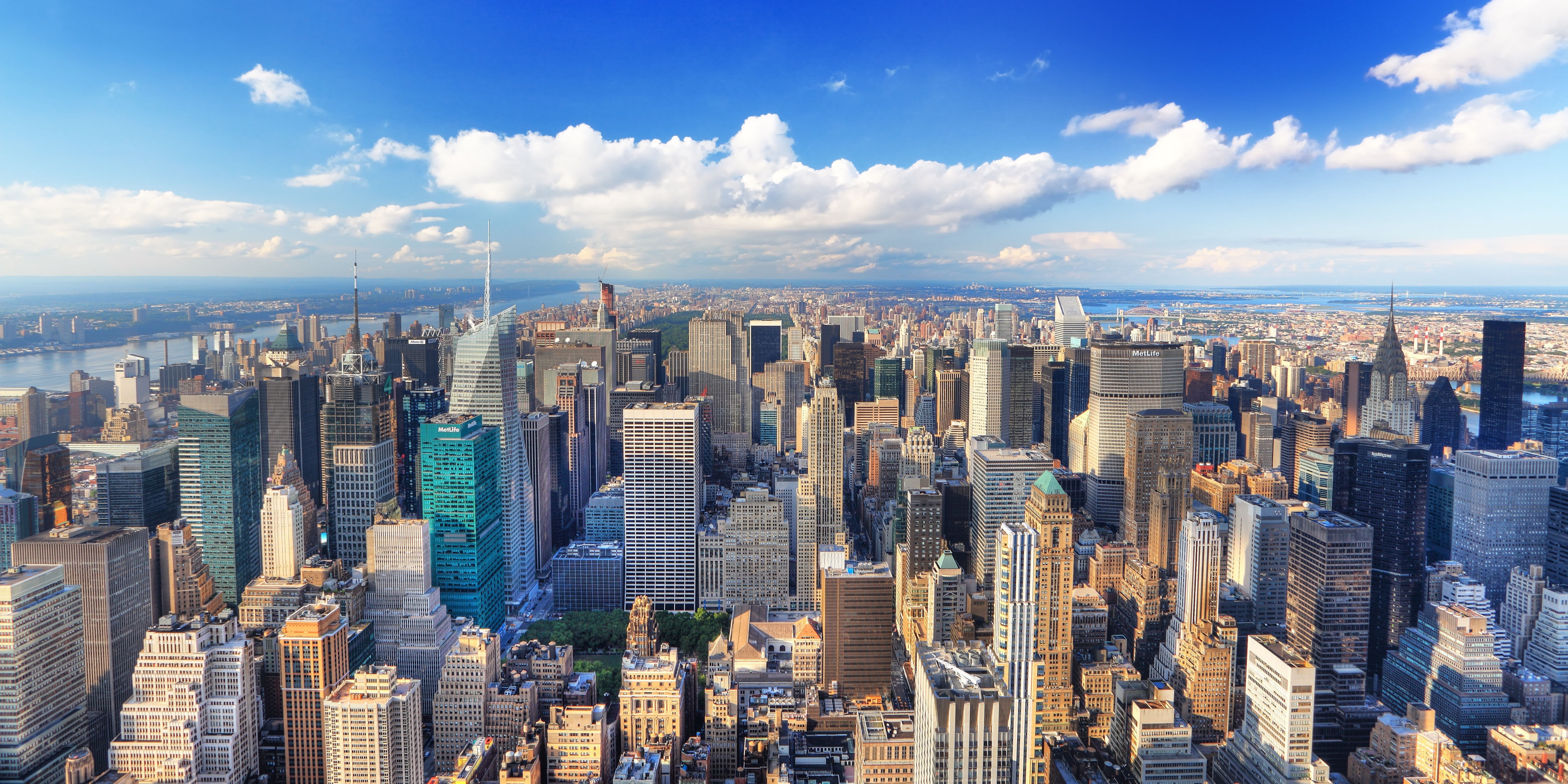 sky clouds, my planet, bokeh, Manhattan, summer, view, panoramic view, clear day, blur, skyscrapers, ., travel, building, the city, 4K, New York, HD Wallpaper