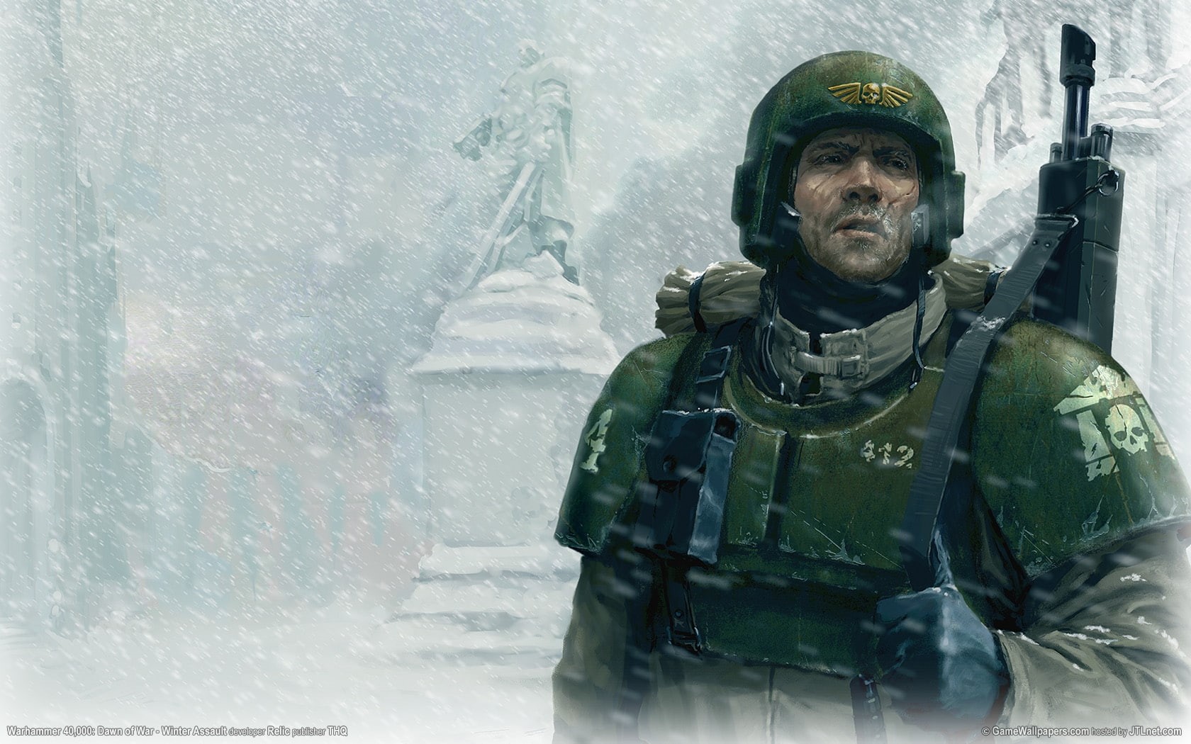 720P, war, art, guard, rifle, hd, imperial, x, dawn, k, winter, warhammer, snow, laser, nature, Skulls, HD Wallpaper