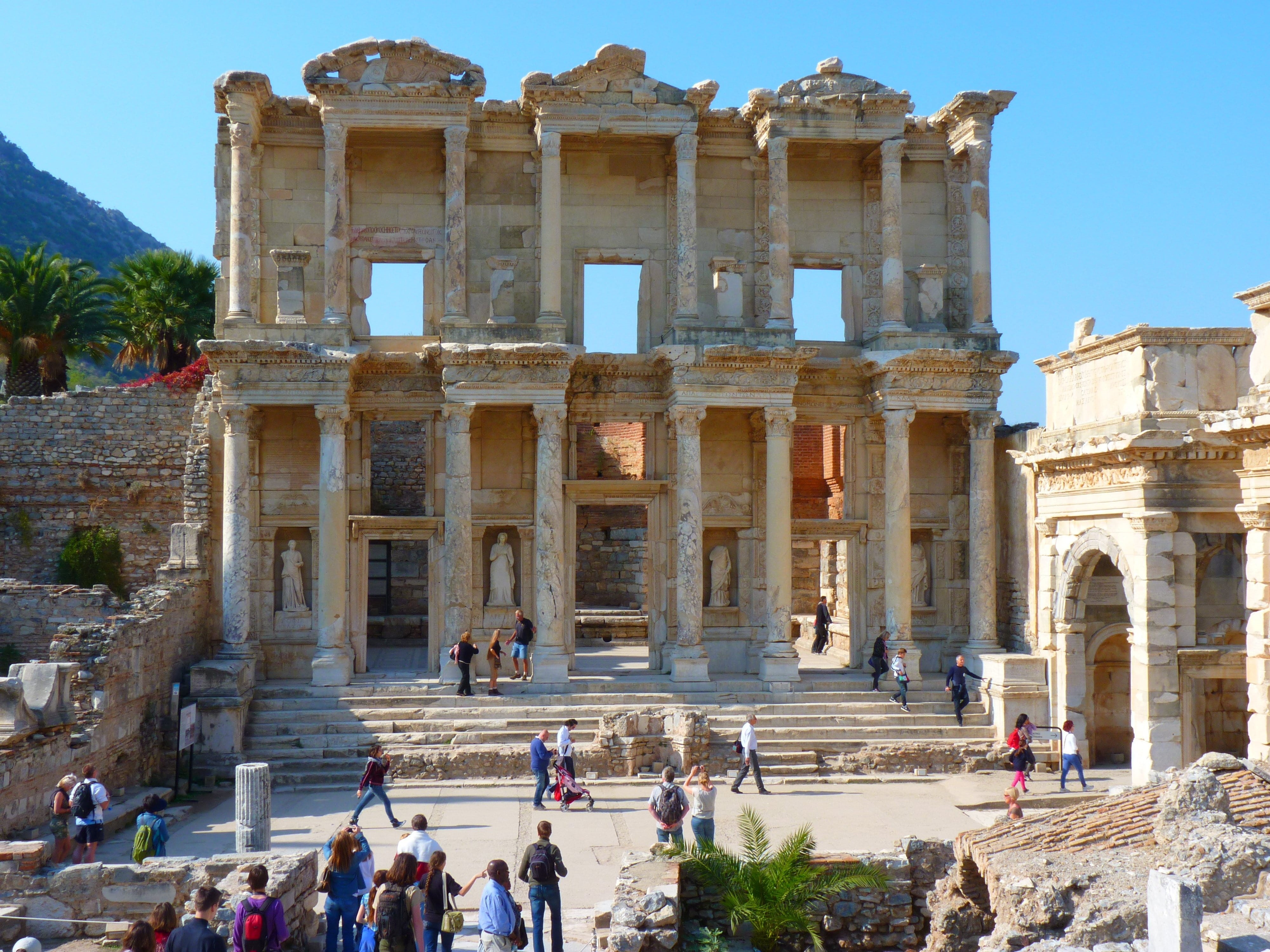 ancient times, library building, greek town, outdoors, Ionia, lifestyles, old ruin, turkey, sky, temple of artemis, tourist, tiberius iulius celsus polemaeanus, HD Wallpaper