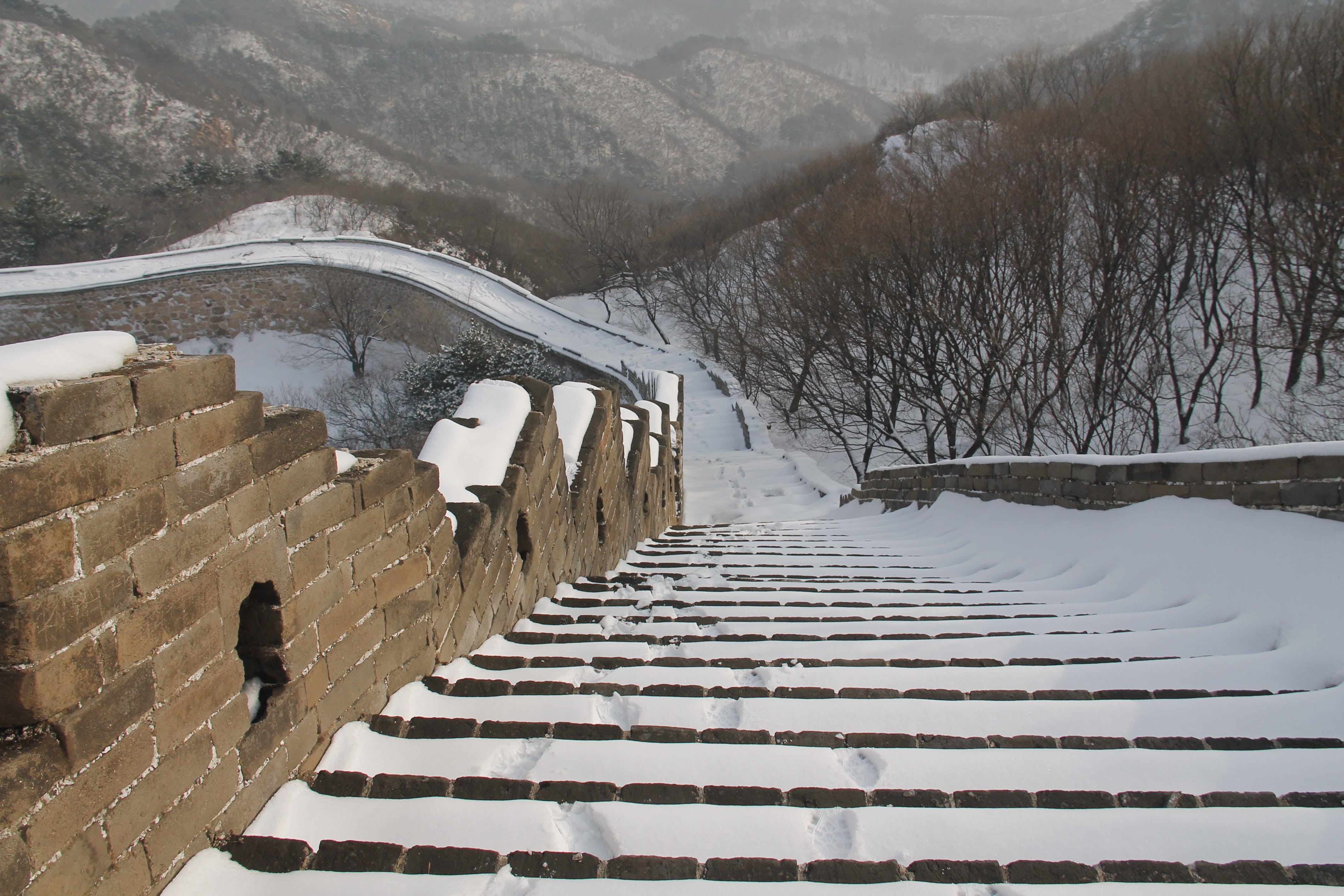 tourism, staircase, the user-le, architecture, cold, outdoor, snow, tranquility, water, direction, nature, footpath, 4K, cold temperature, high angle view, HD Wallpaper