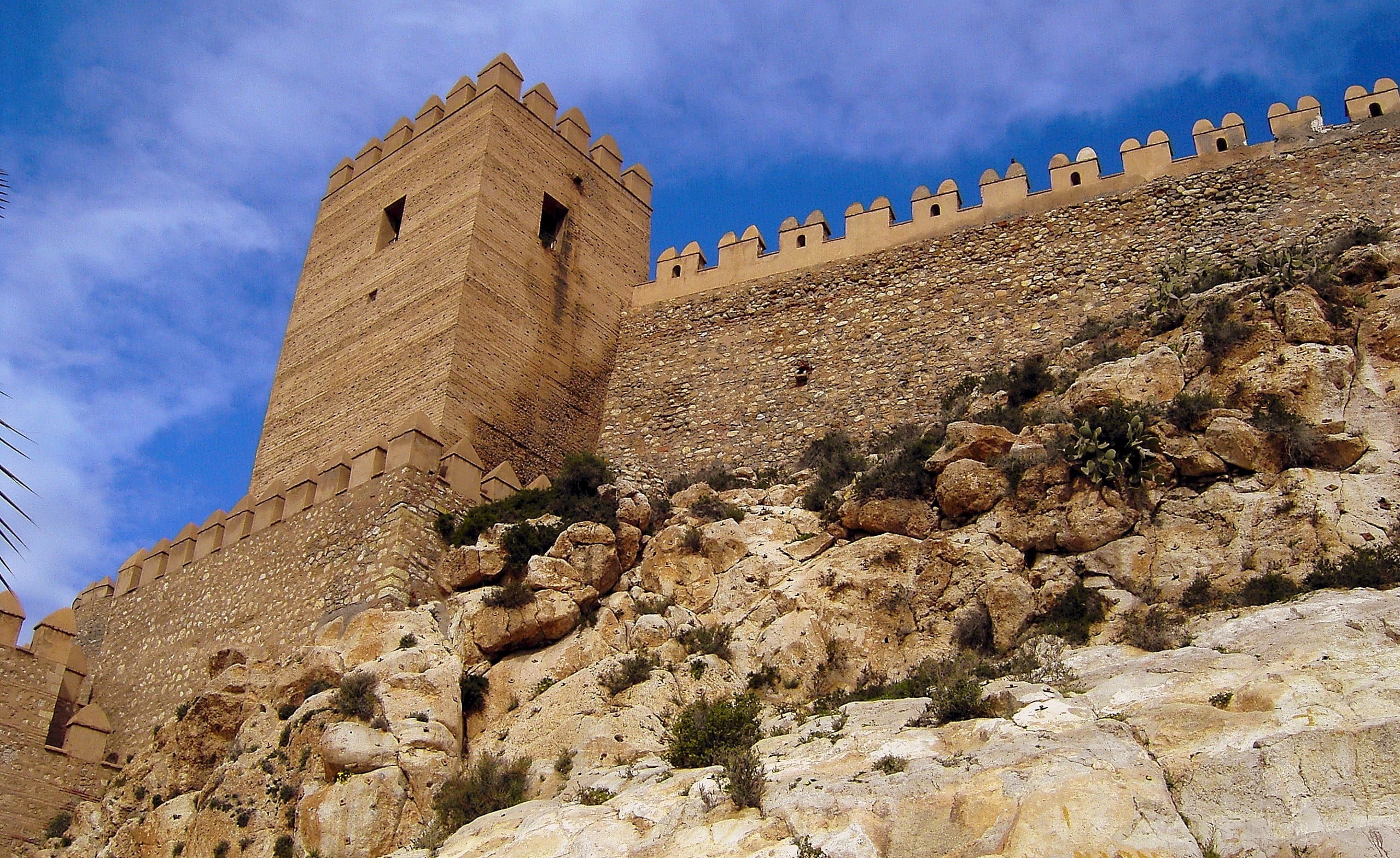 cloud - sky, andalusia, wall, low angle view, alcazaba of almeria, history, spain, nature, brown, architecture, no people, historic, travel destinations, HD Wallpaper