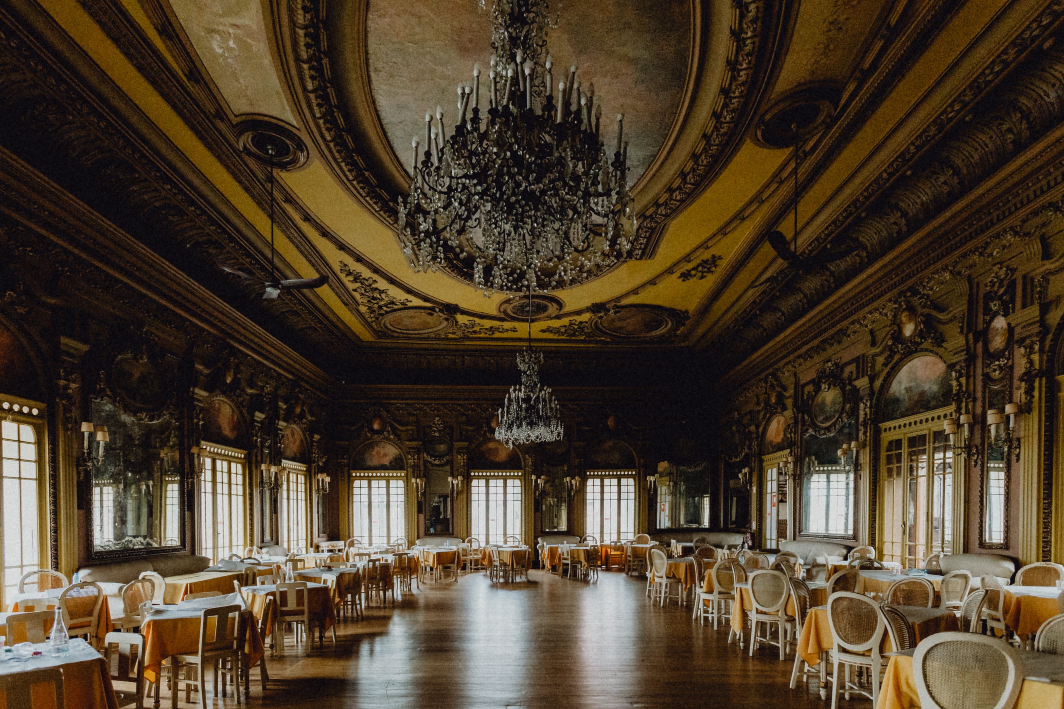 table, no people, religion, ornate, mural, furniture, day, lisboa, 4K, glass, interior, Moorish-style, the past, luxury, place of worship, wood - material, HD Wallpaper