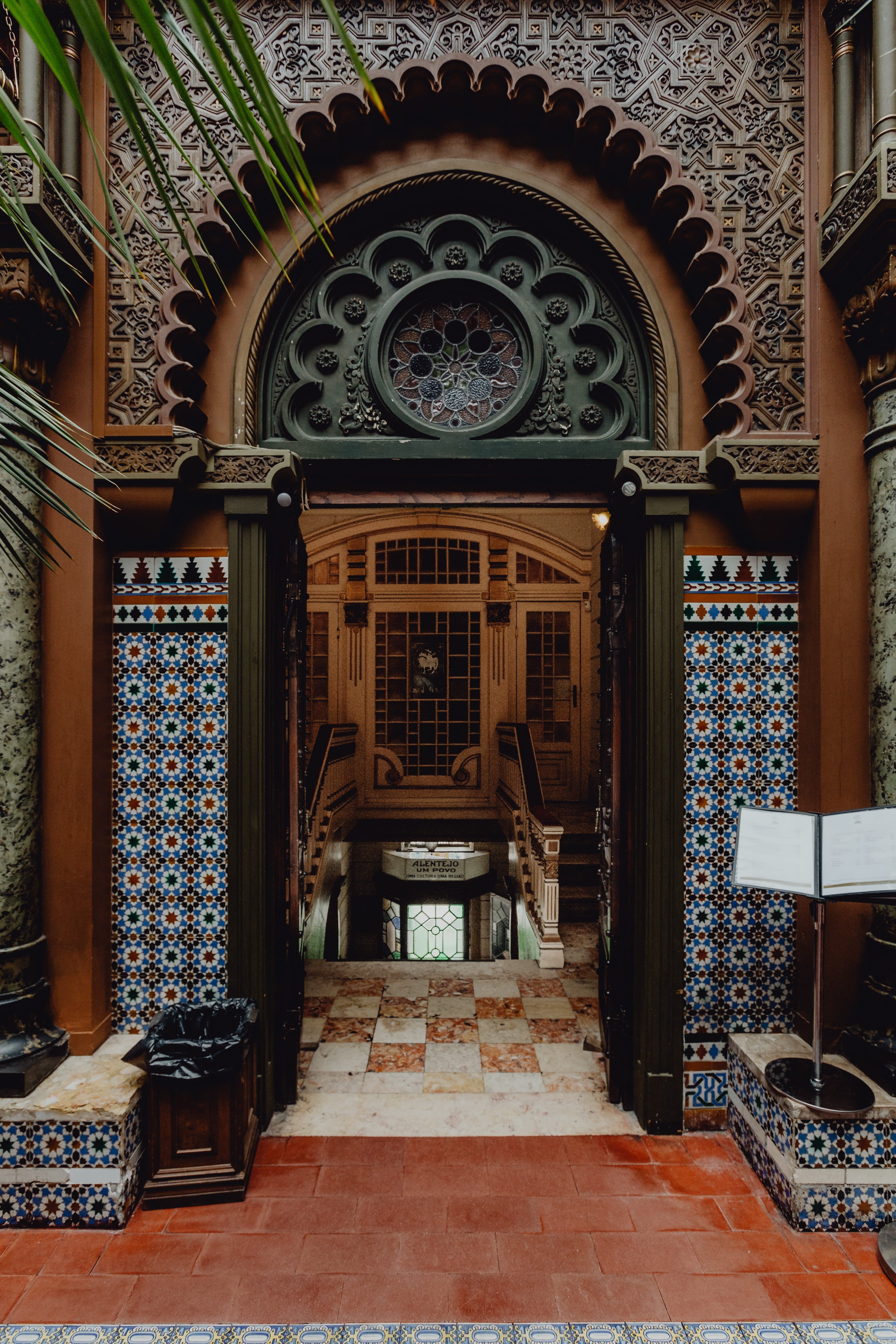 building exterior, casa, lisboa, interior, 5K, spirituality, restaurant, facade, Moorish, Casa do Alentejo, architectural column, tiled floor, portugal, Phone HD Wallpaper