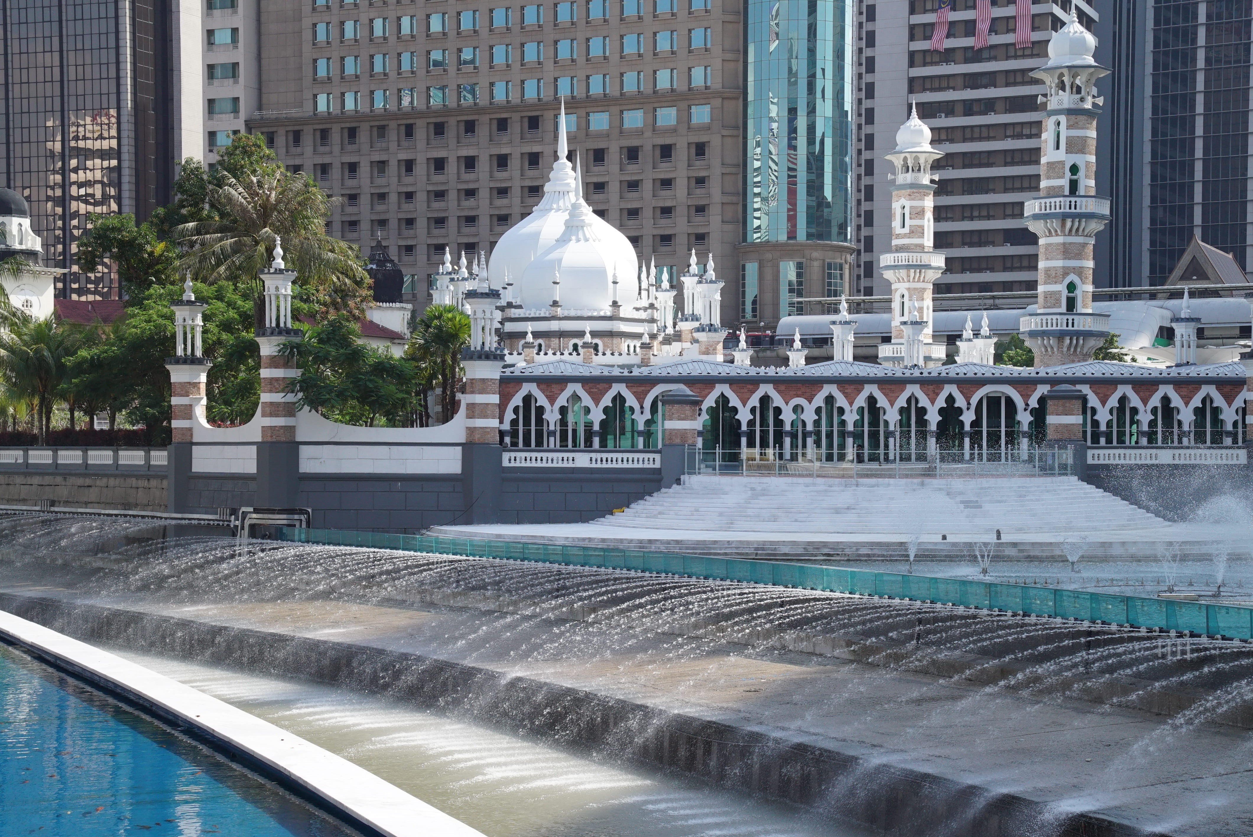 spirituality, moorish architecture, historical, kuala lumpur, architecture, building exterior, flowing, belief, two rivers, masjid jamek mosque, built structure, HD Wallpaper
