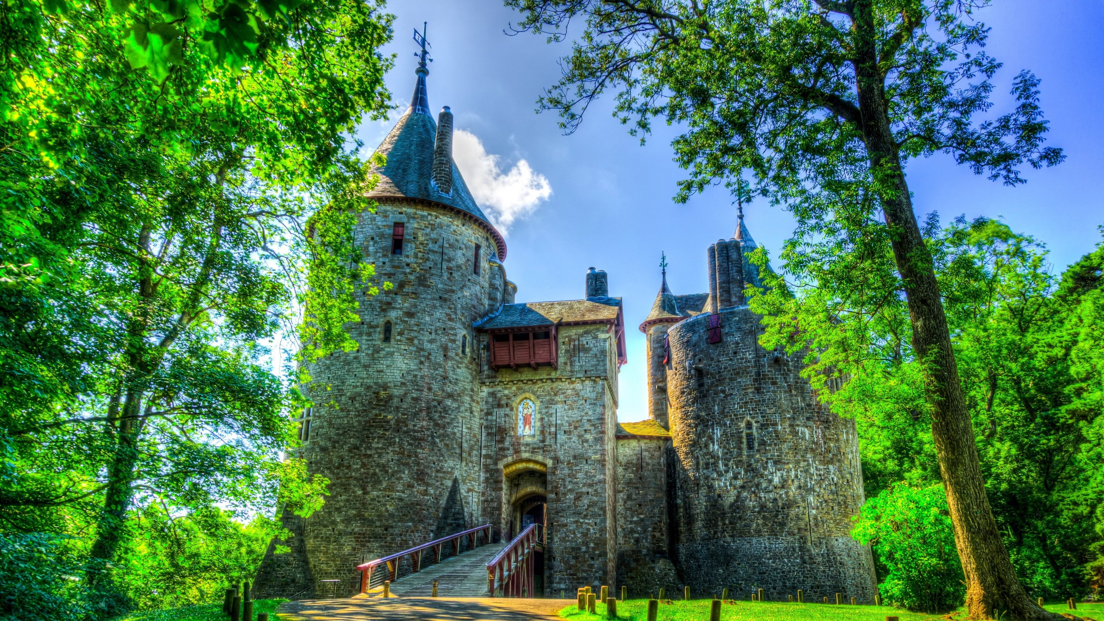 england, chateau, nature, place of worship, tourist attraction, green, south wales, united kingdom, the past, cardiff, landscape, outdoors, day, forest, HD Wallpaper