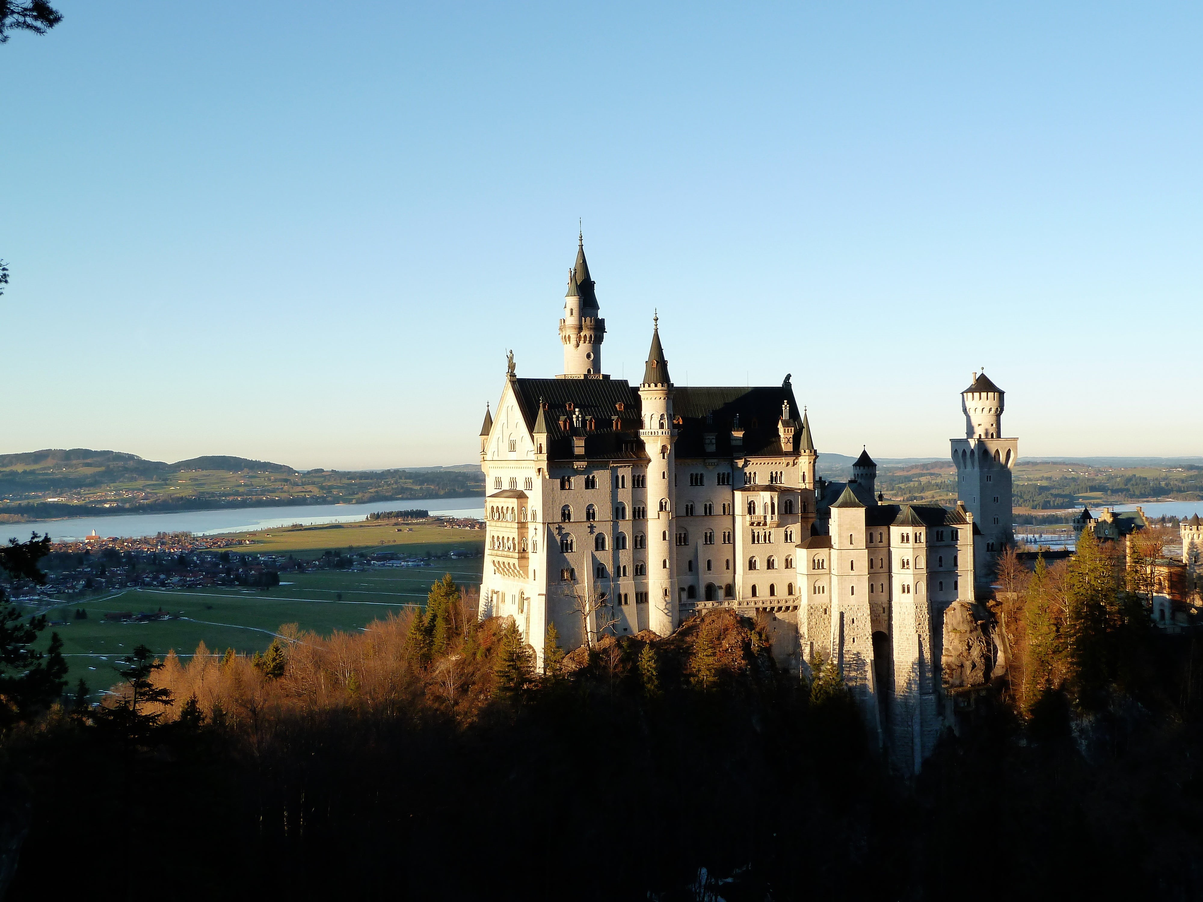 white, belief, forest, place of worship, water, brown, surrounded, color, travel, landscape, bavaria, architecture, clear sky, kingdom, kings, autumn, built structure, HD Wallpaper