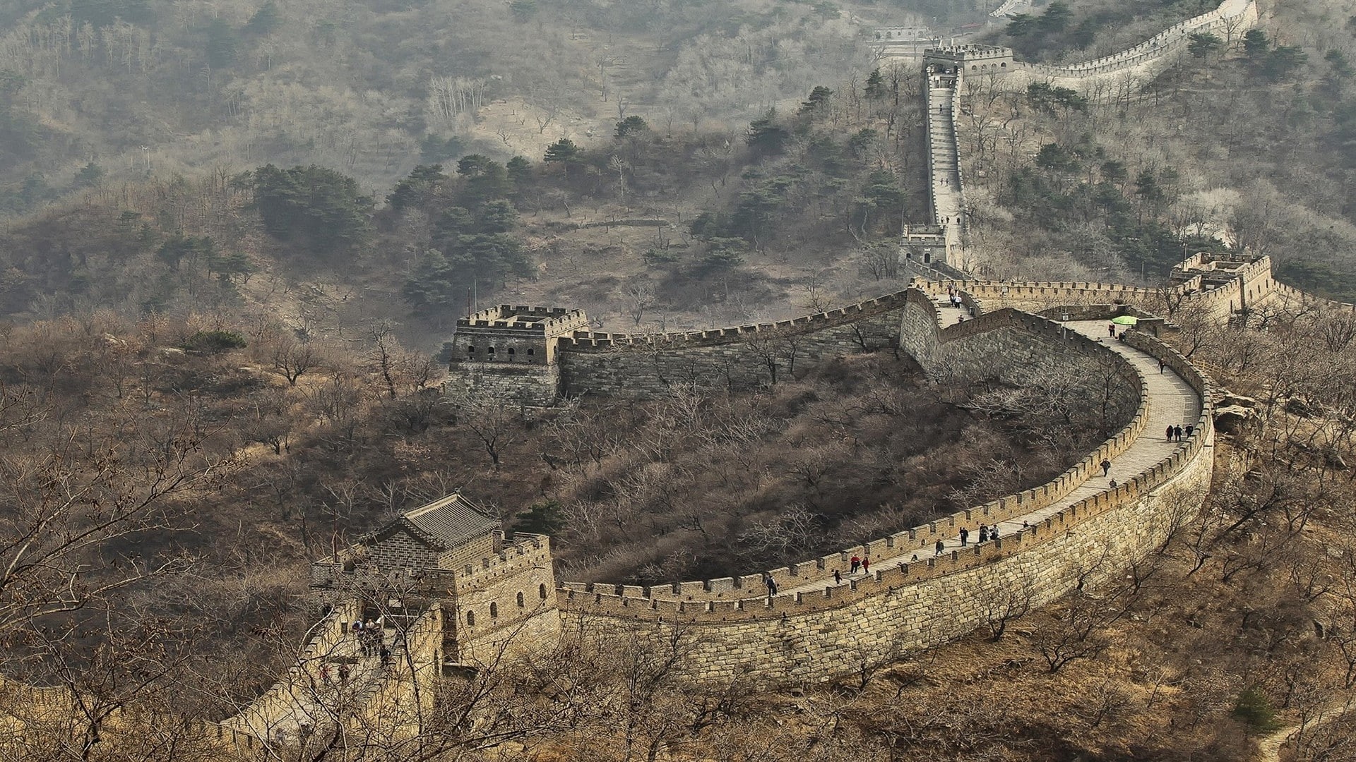 1080P, Tourism, landscape, nature, Great Wall of China, tower, trees, fall, architecture, HD Wallpaper