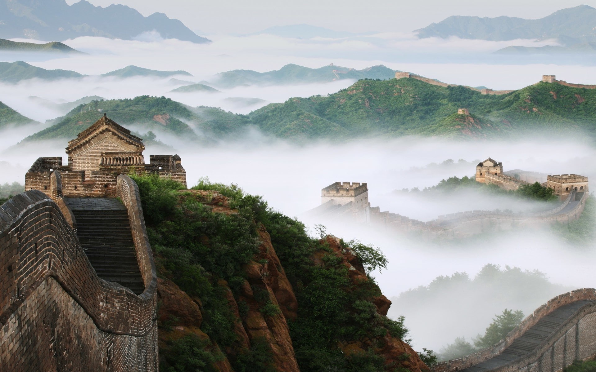 architecture, history, no people, travel, mountain, fog, sky, 1080P, building, outdoors, built structure, ancient civilization, beauty in nature, scenics - nature, HD Wallpaper