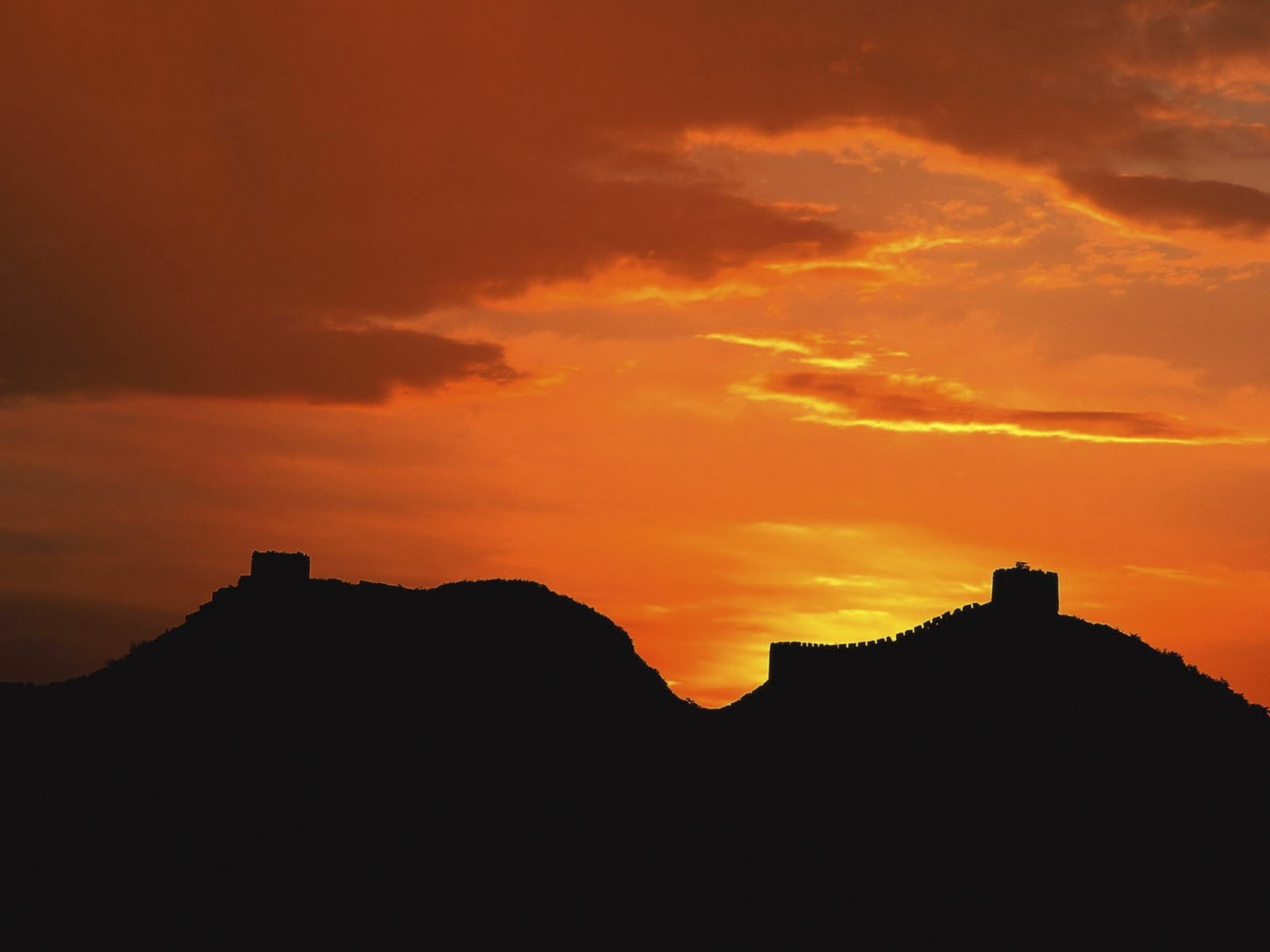 sky, cloud - sky, night, orange color, shadow, sunset, majestic, dusk, china, height, landscape, outdoors, 720P, beauty in nature, silhouette, great, dramatic sky, HD Wallpaper