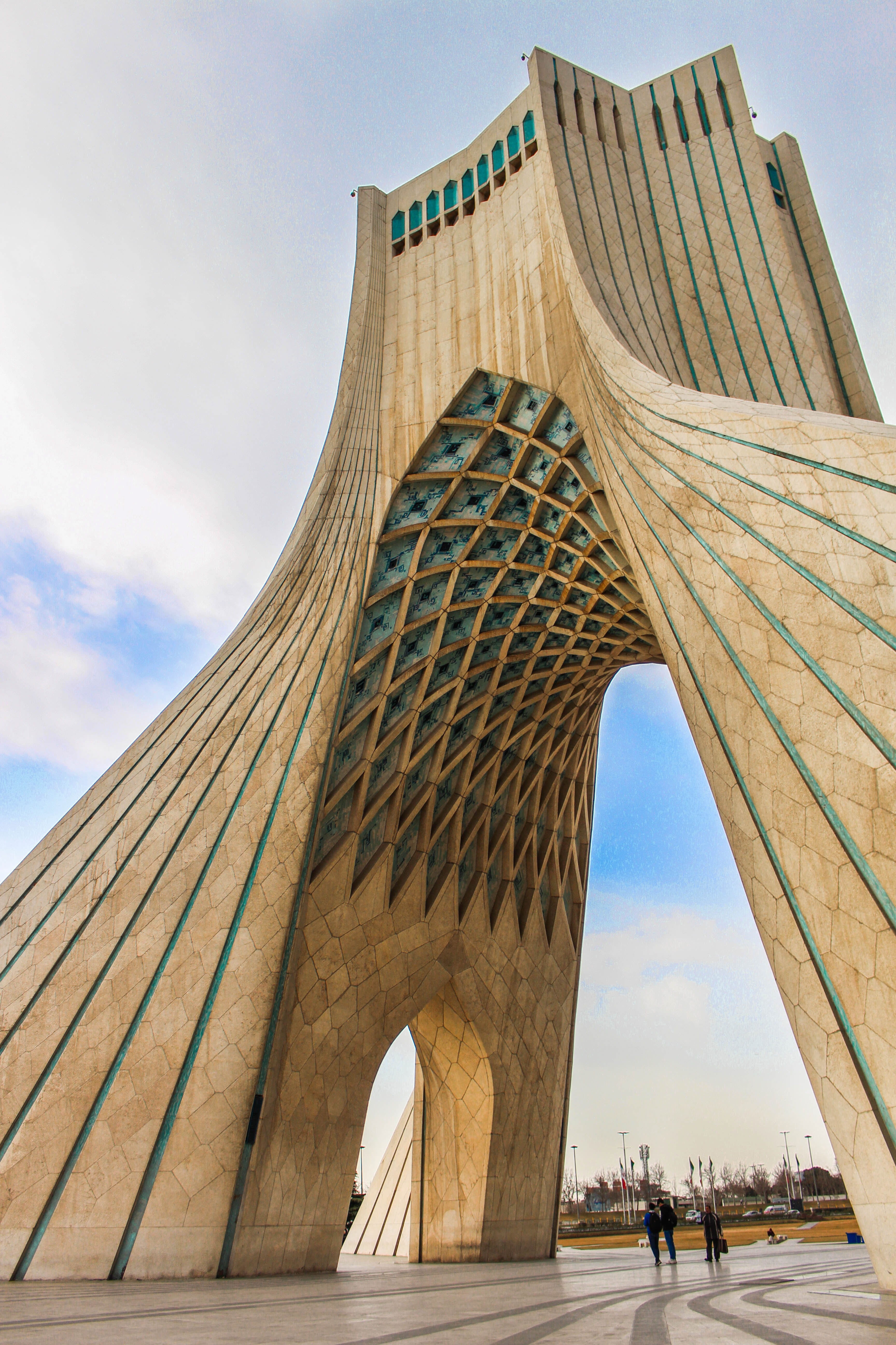 outdoors, architecture, azadi, clouds, tourism, tower, low angle view, tehran, iran, sky, men, modern, tehran province, blue, cloud - sky, office building exterior, Phone HD Wallpaper