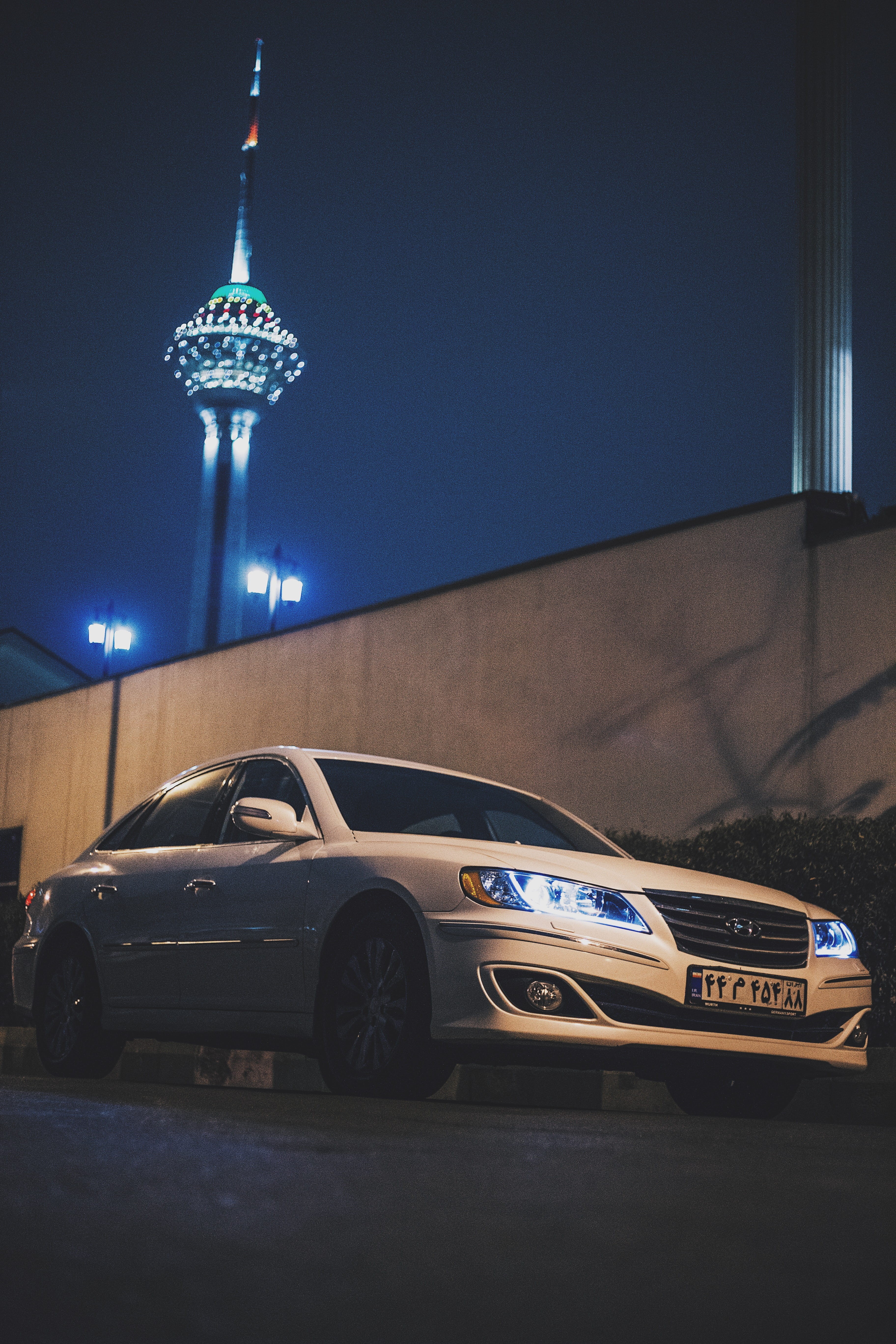 wallpapers, architecture, mobile, sphere, night, built structure, mode of transportation, sky, background, no people, milad, iran, spire, blue, Phone HD Wallpaper