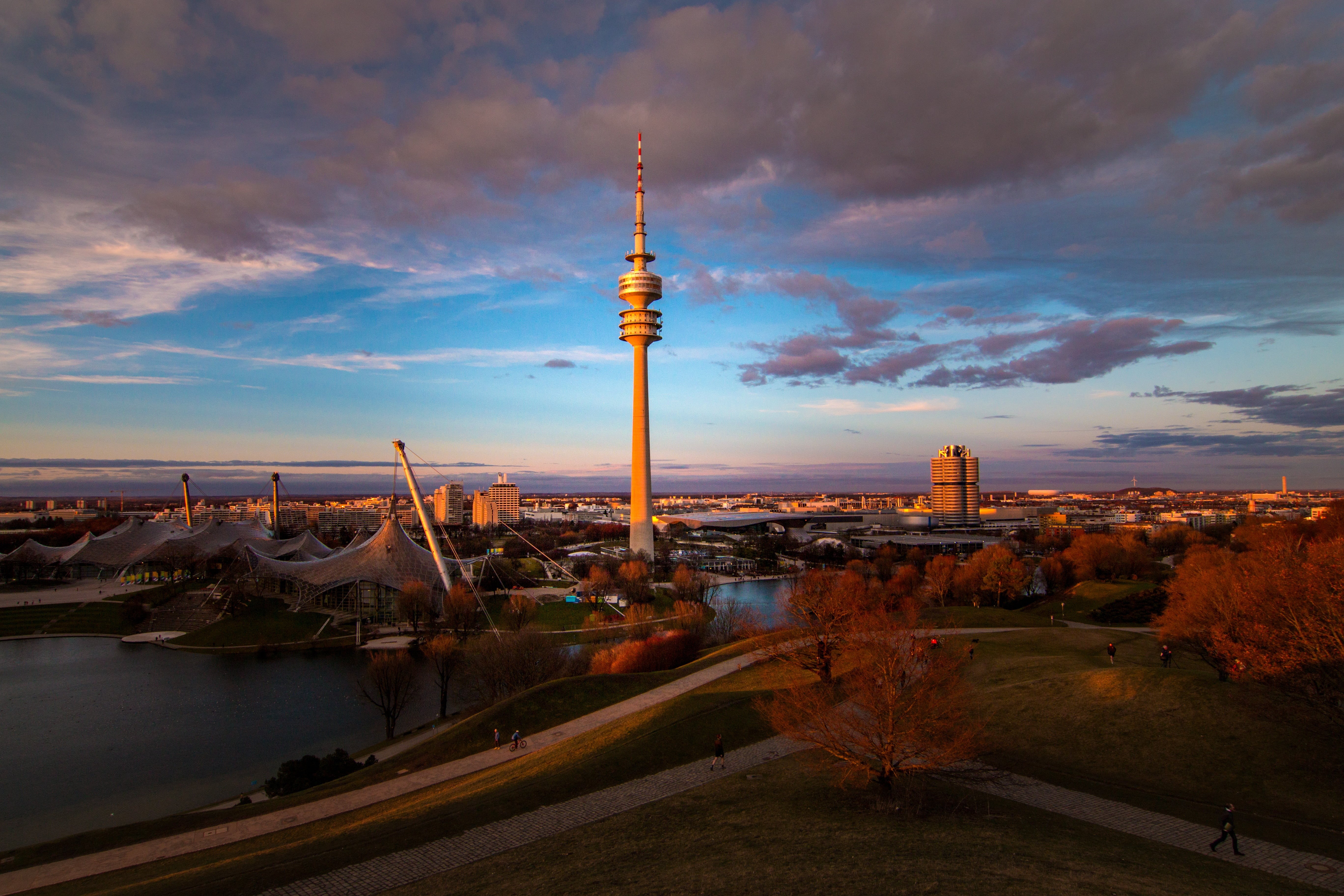 daytime, view, sunset, travel, clouds, built structure, evening, dusk, vision, olympic stadium, romantic, cityscape, atmosphere, abendstimmung, viewpoint, HD Wallpaper