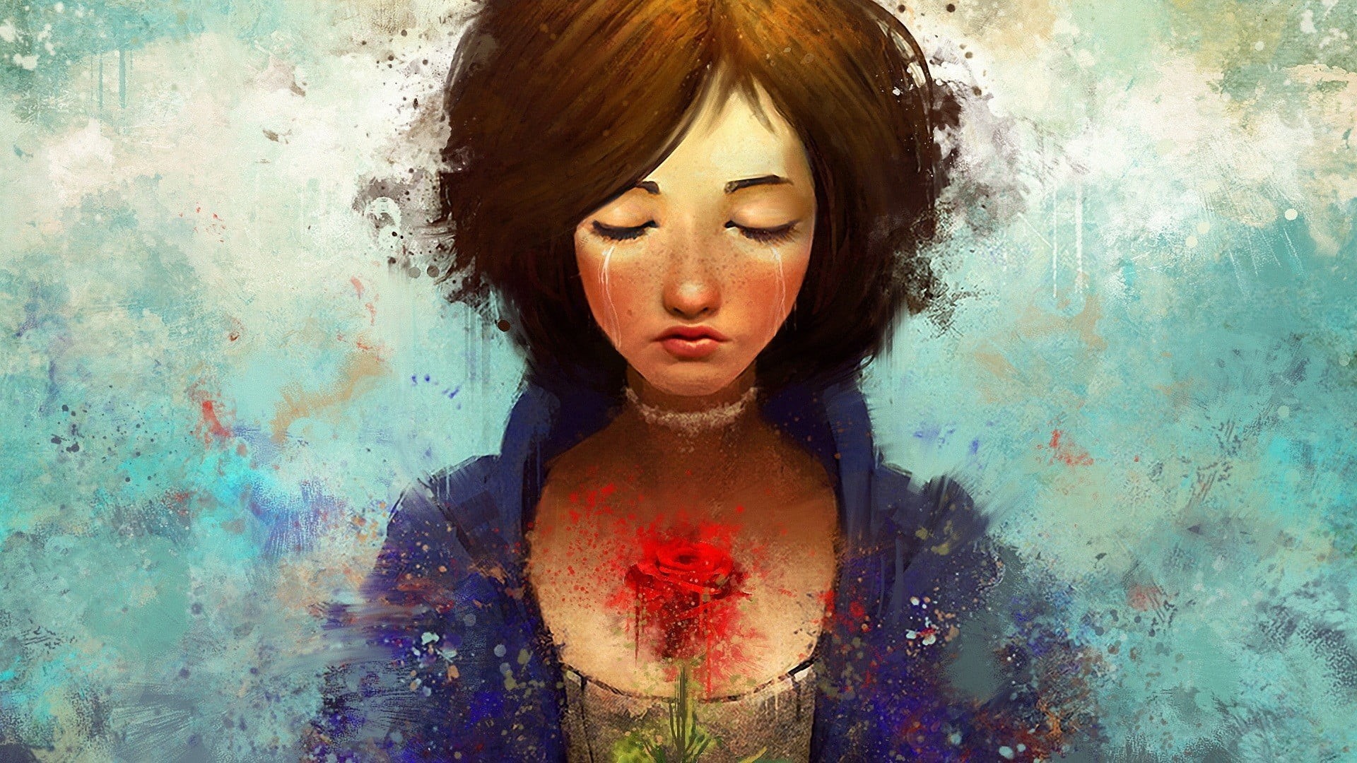 hairstyle, close, BioShock Infinite, digital composite, eyes closed, young women, portrait, woman, blue, eyes, indoors, headshot, Elizabeth (BioShock), HD Wallpaper