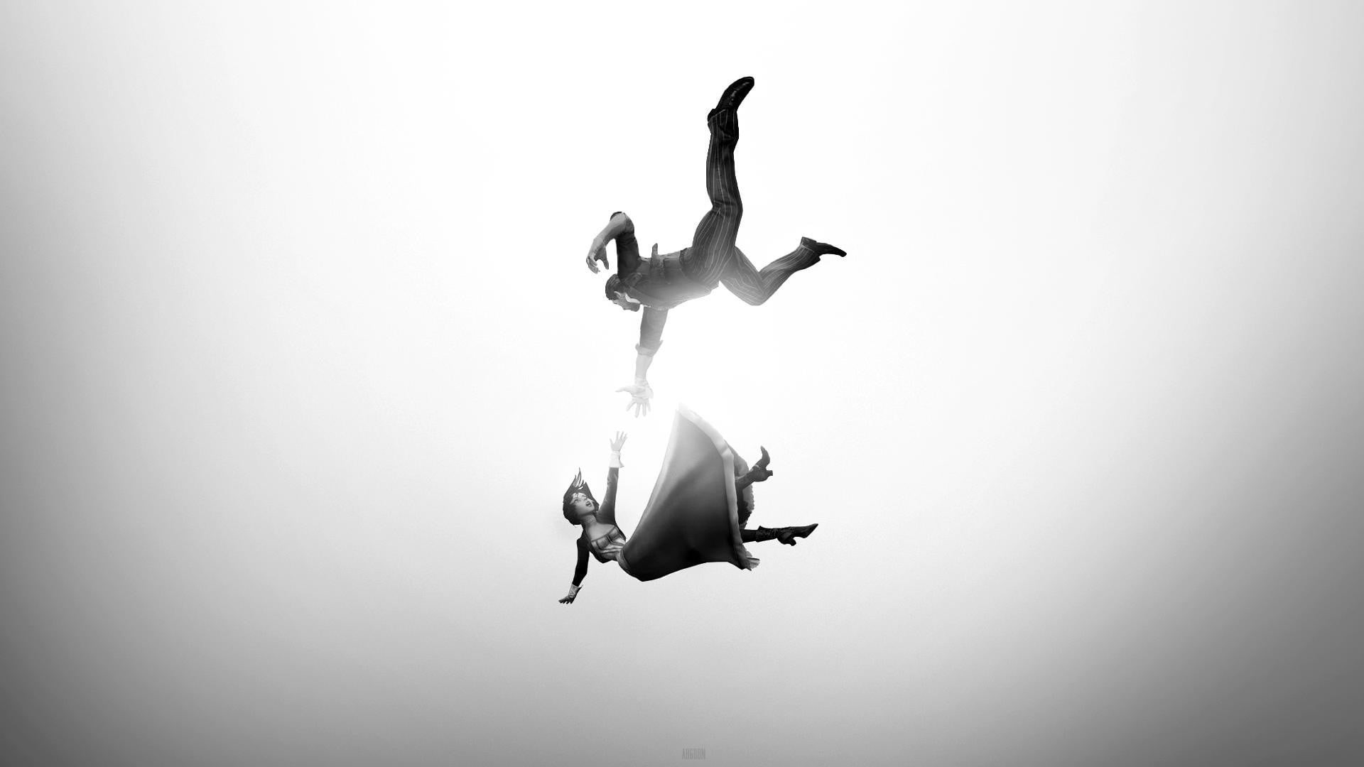 mid-air, sea, jumping, men, vitality, sport, lifestyles, two people, BioShock, leisure activity, adventure, real people, video games, 1080P, people, arms raised, HD Wallpaper