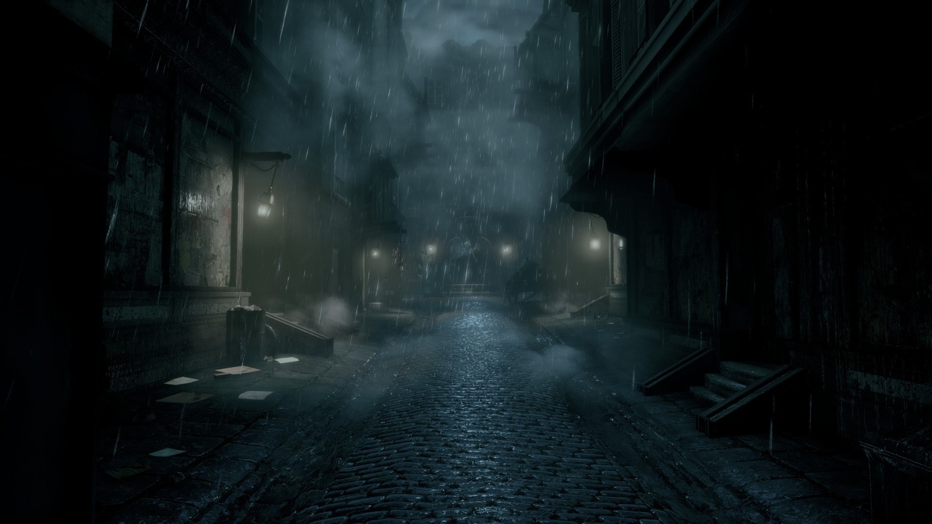 no people, the way forward, 1080P, wet, direction, video games, footpath, BioShock Infinite: Burial at Sea, outdoors, spooky, built structure, alley, night, HD Wallpaper